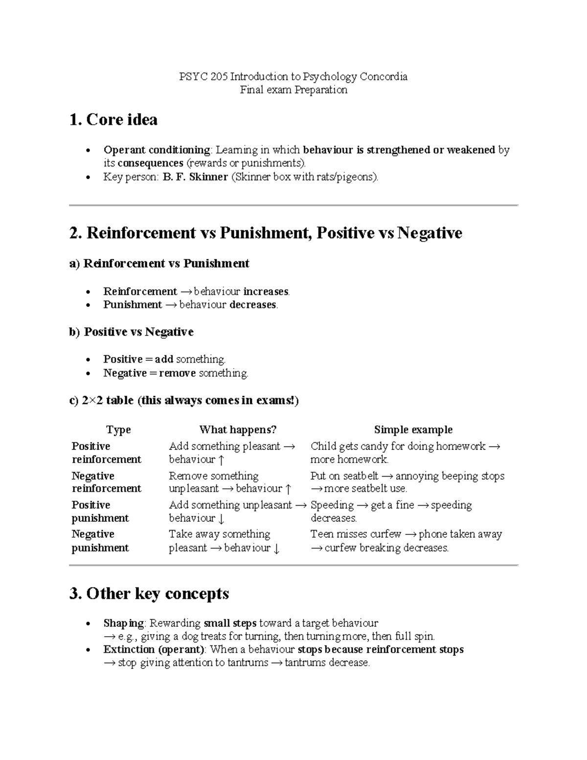 PSYC 205 Final Exam Prep: Operant Conditioning & Key Concepts - Studocu