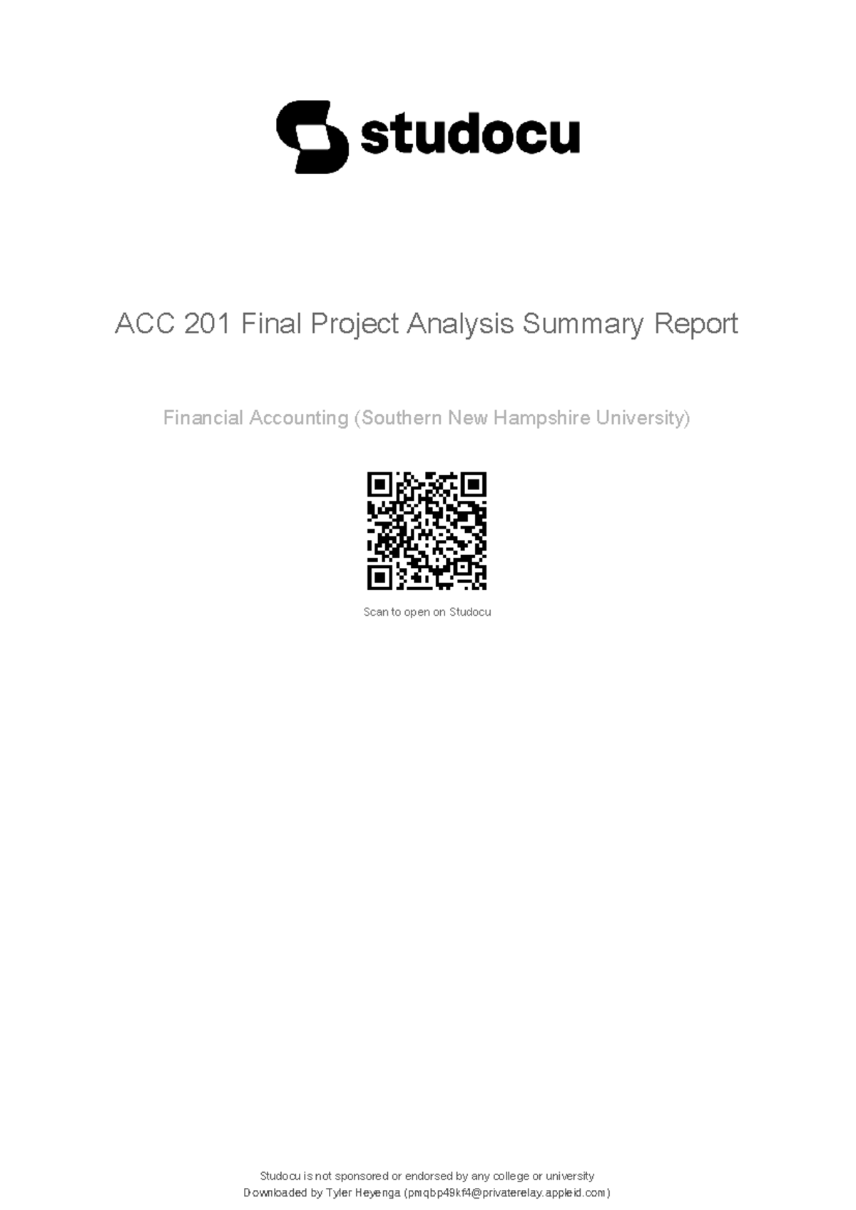 Acc 201 final project analysis summary report - ACC 201 Final Project ...