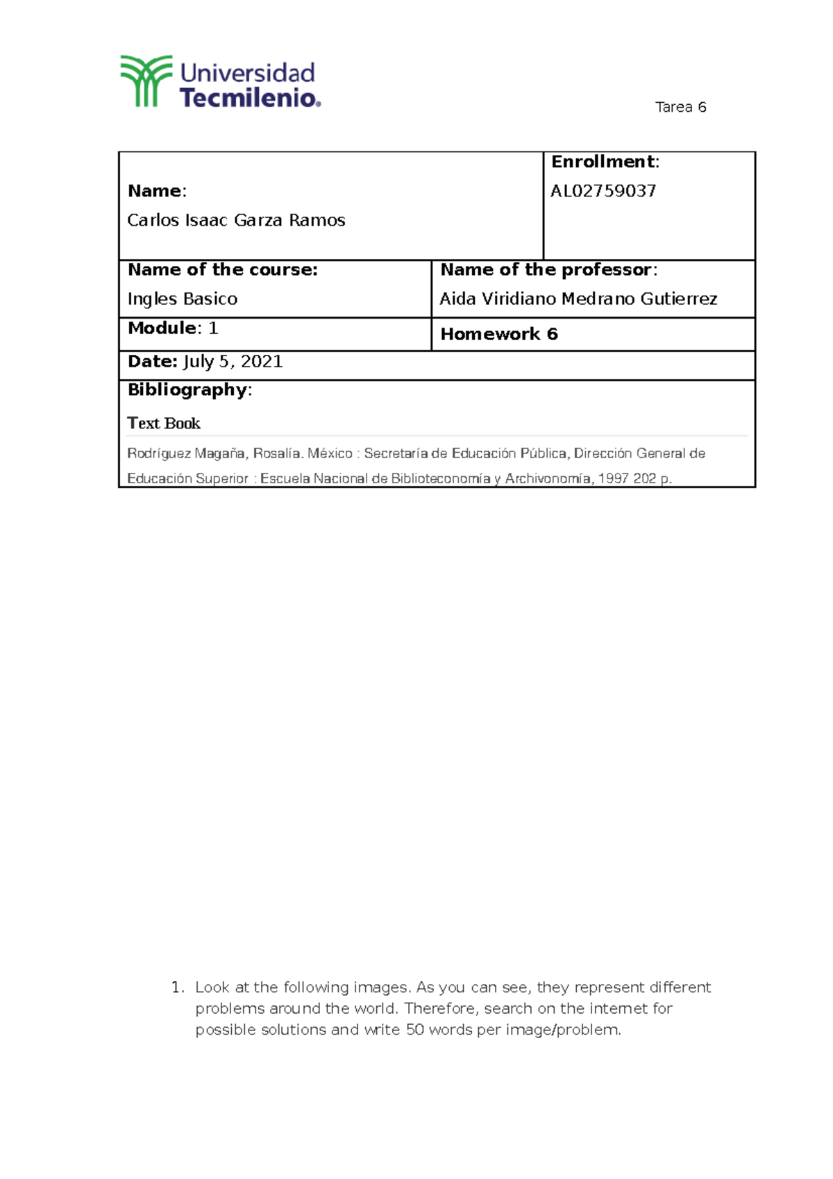 Tarea 6 - Ingles Basico 2021 - Module 1 Homework Solutions - Studocu