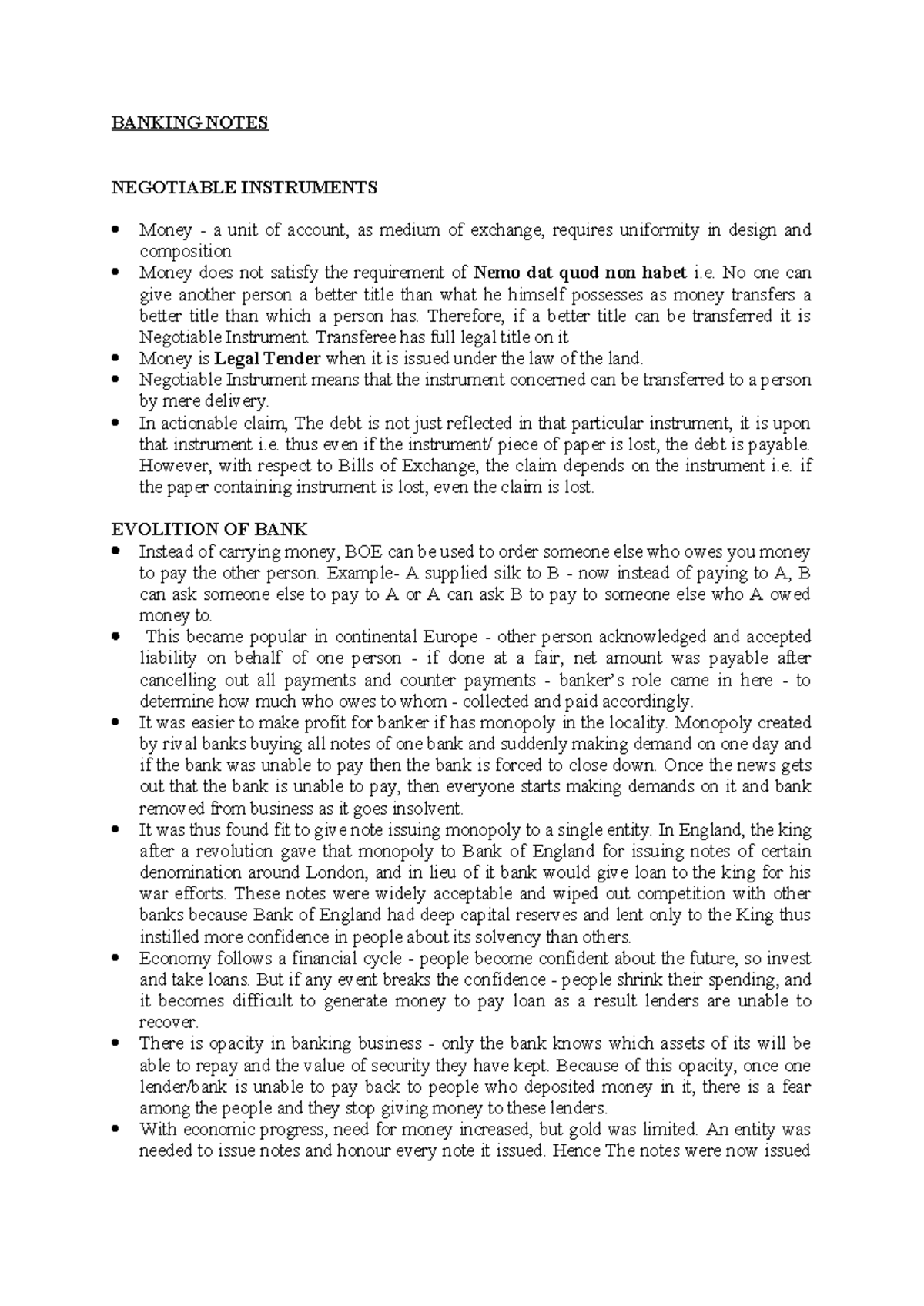 Banking - Negotiable Instruments Act Notes (Course Code: BNA) - Studocu