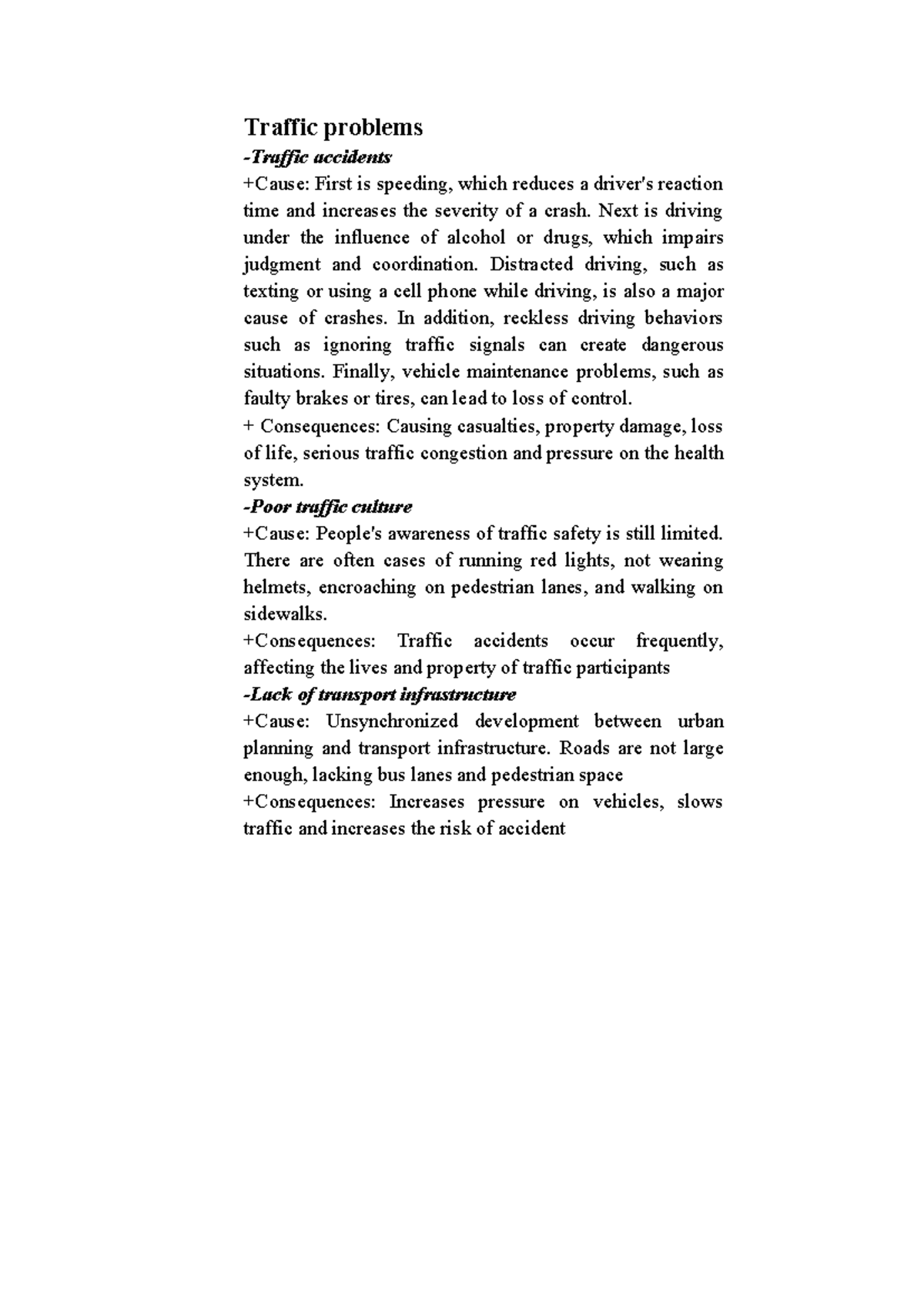 Traffic Problems and Accidents: Causes and Consequences - Studocu