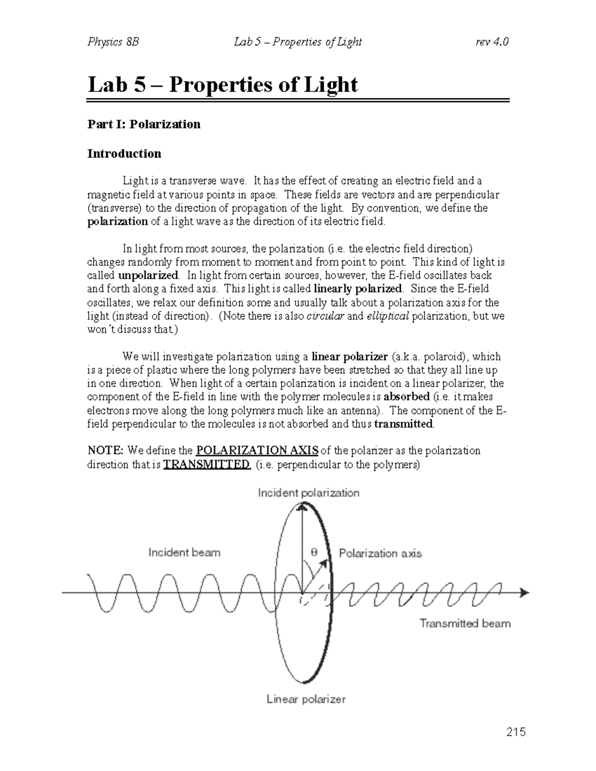 Physics 8B Lab 5: Exploring the Properties of Light and Polarization ...