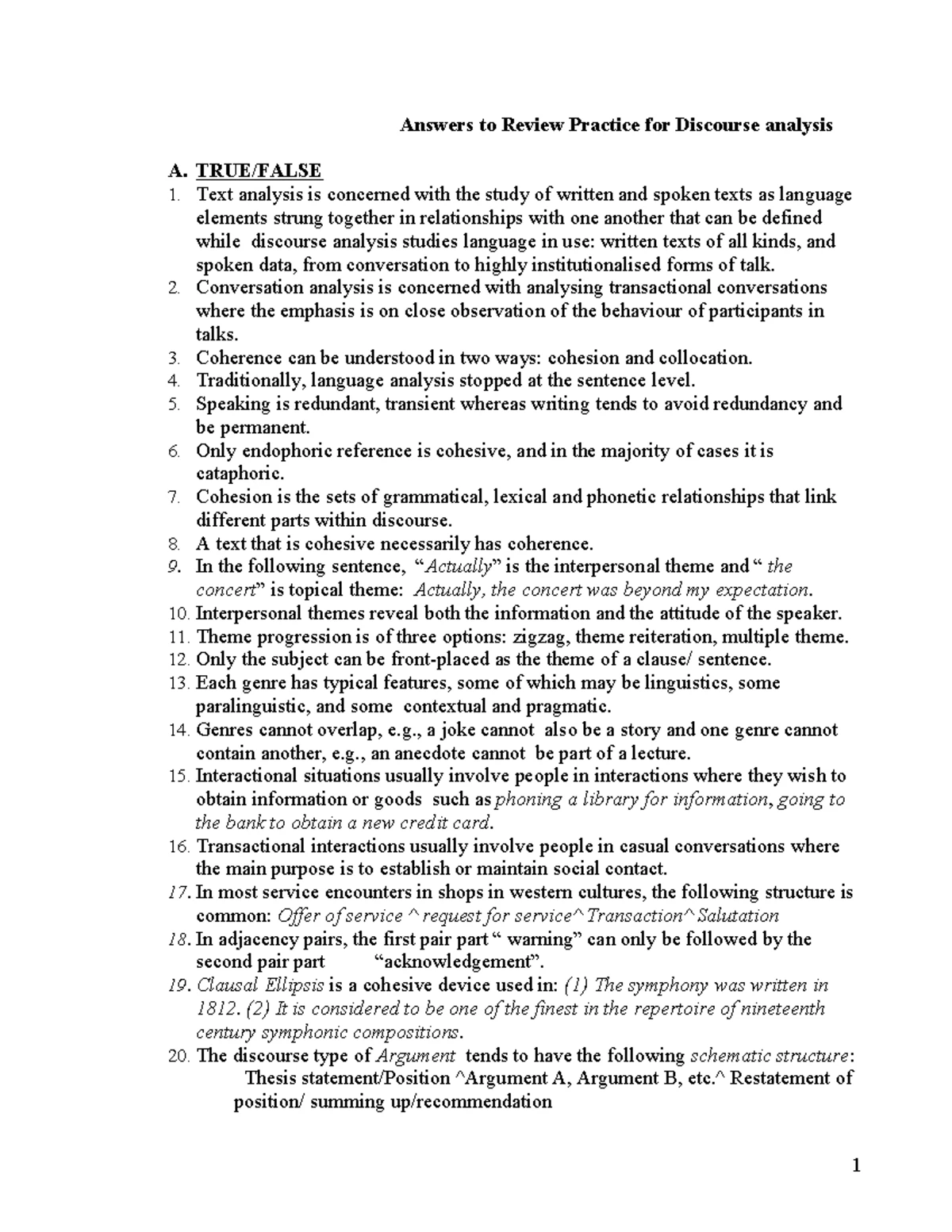 Discourse Analysis Review Practice A. 1-20: Key Concepts & Techniques ...