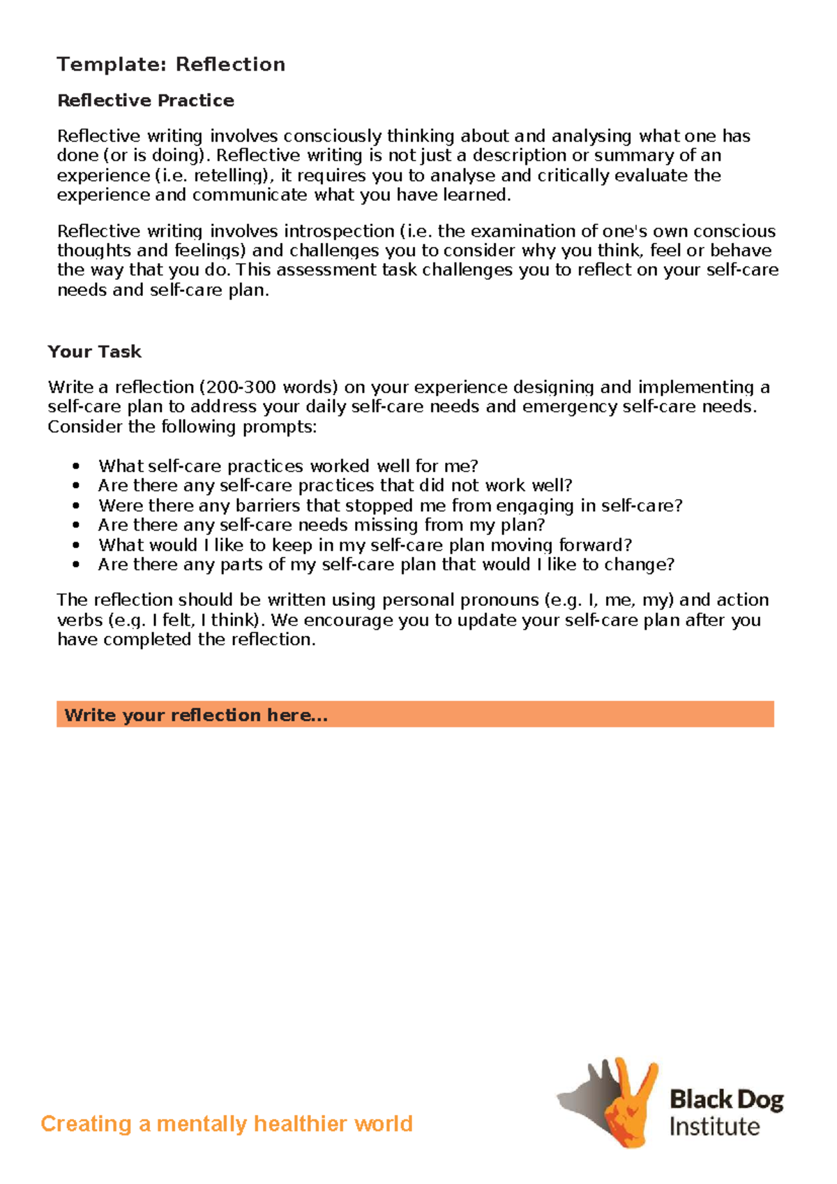 Self-Care Plan Reflection: Analyzing My Wellbeing Practices - Studocu