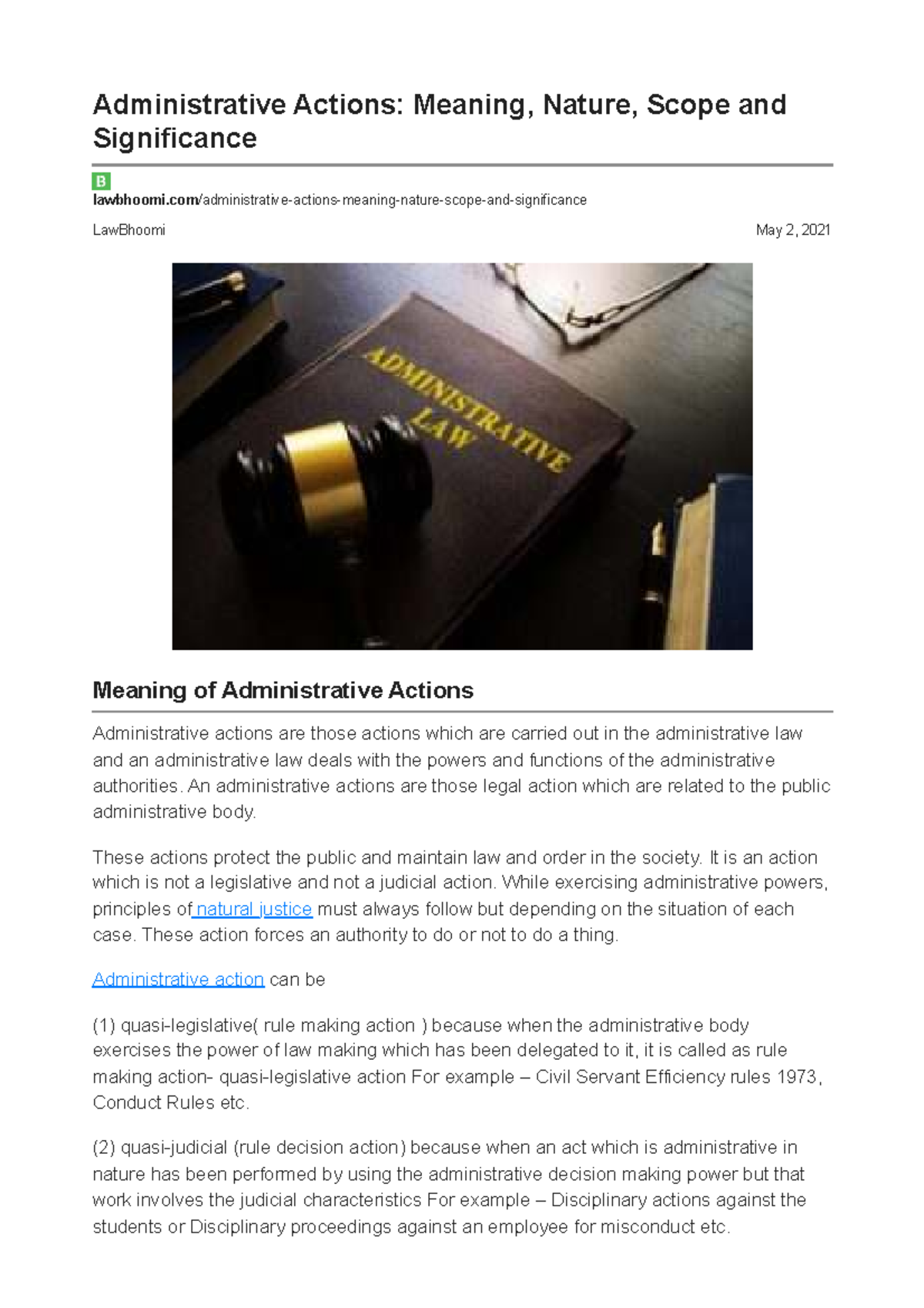 Administrative Actions: Meaning, Nature, and Significance (LawBhoomi ...