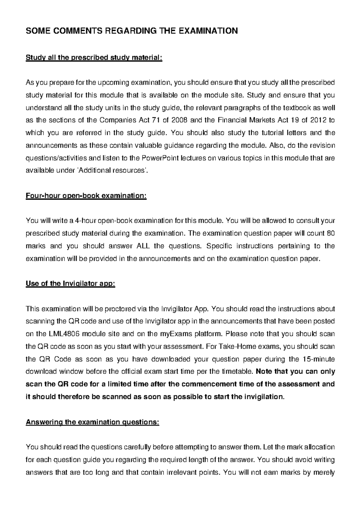 LML4806 Company Law Final Exam Preparation Guidelines - Studocu