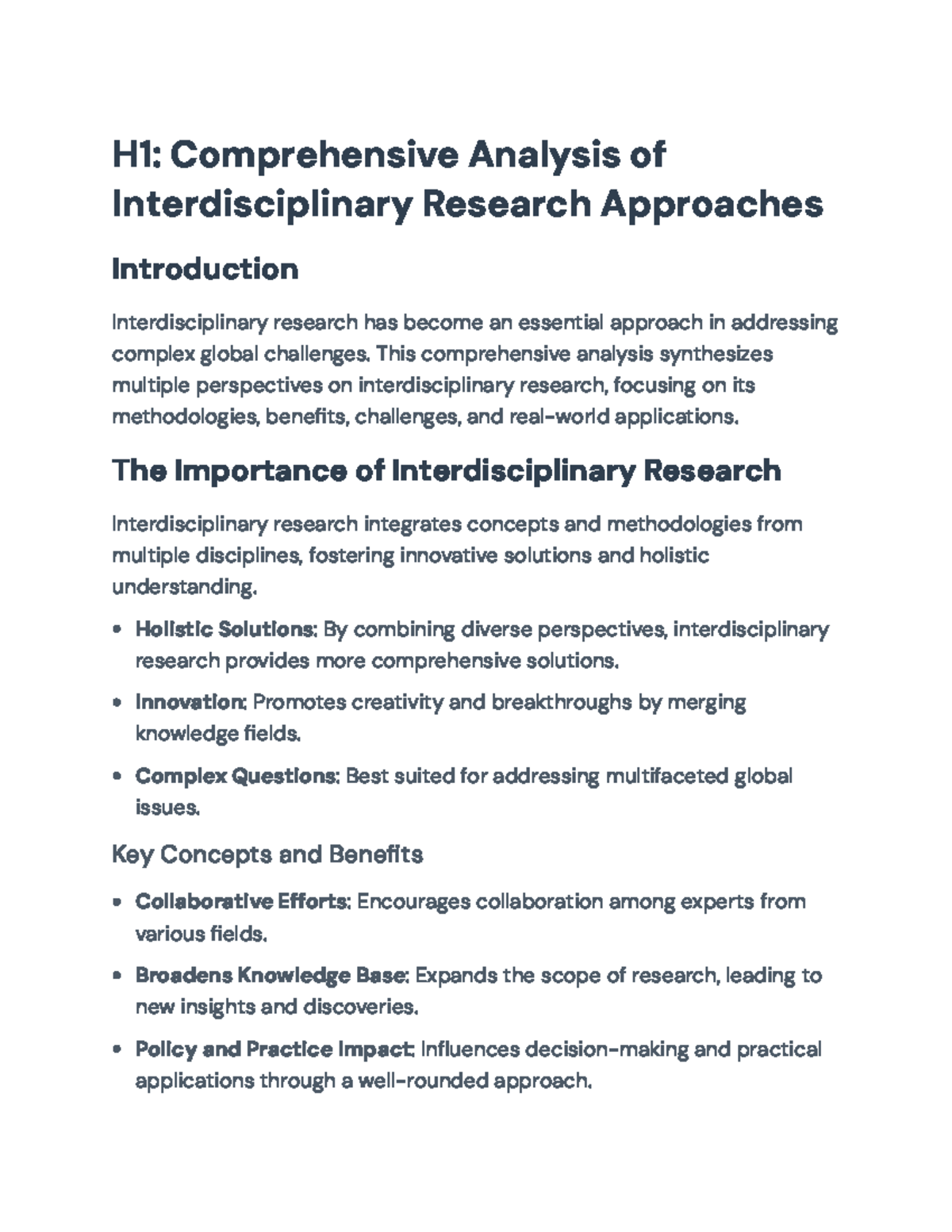 Comprehensive Analysis of Interdisciplinary Research Approaches - H1 ...