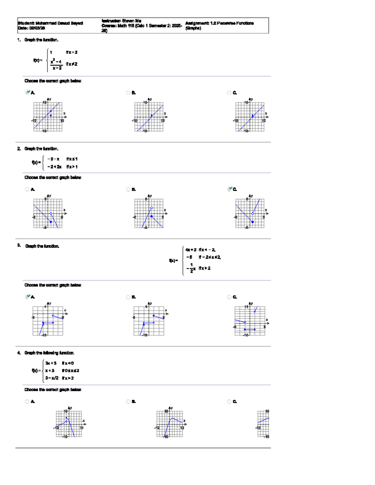 Math 115 Assignment: Piecewise Functions Graphs - Studocu