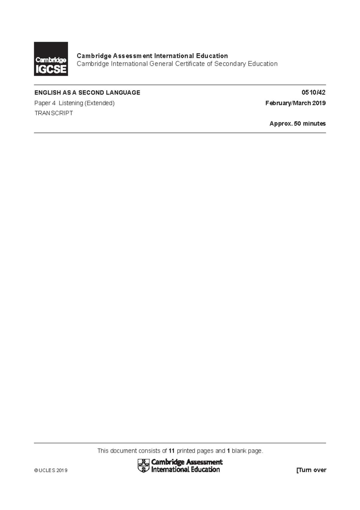 IGCSE 0510/42/F/M English as a Second Language Listening Exam 2019 ...