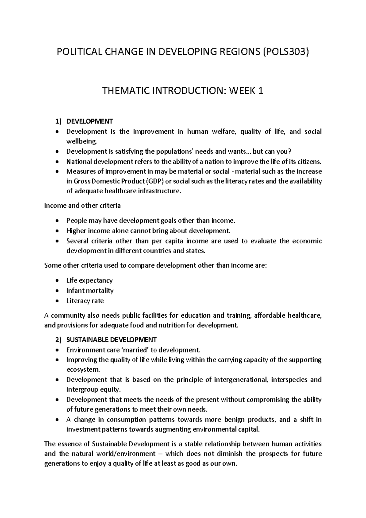 Political Change in Developing Regions (POLS303) - Key Themes ...