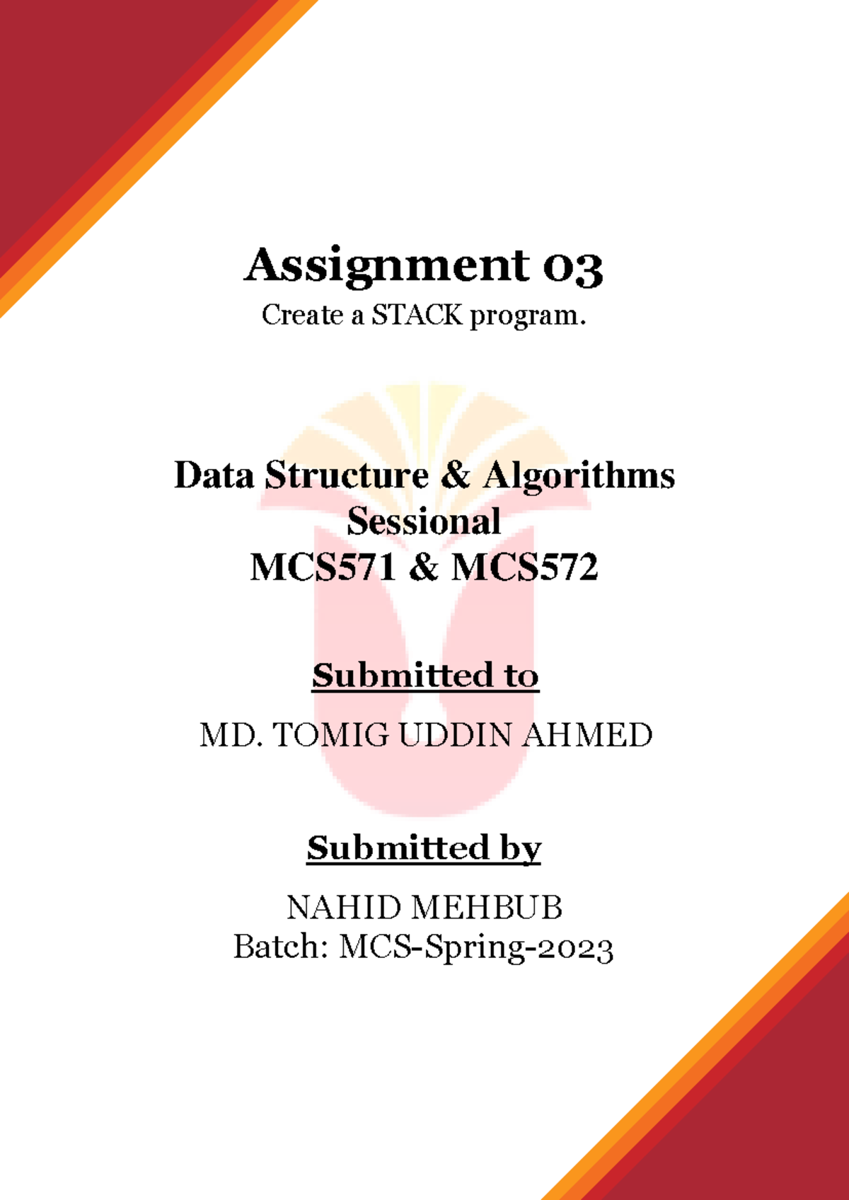MCS 571 - Stack Program Assignment for Data Structures & Algorithms ...