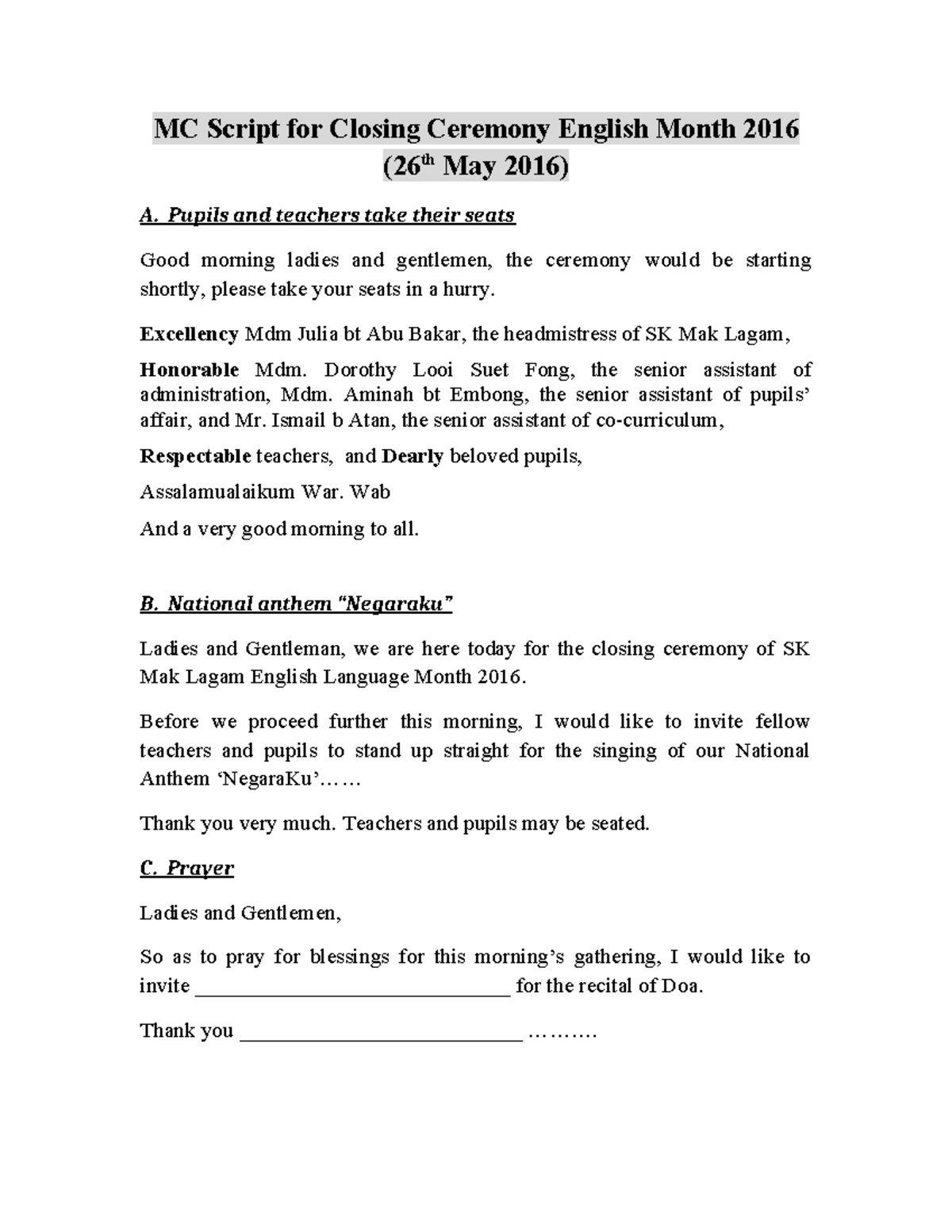 331030616 Mc Script for Closing Ceremony English Month - MC Script for ...