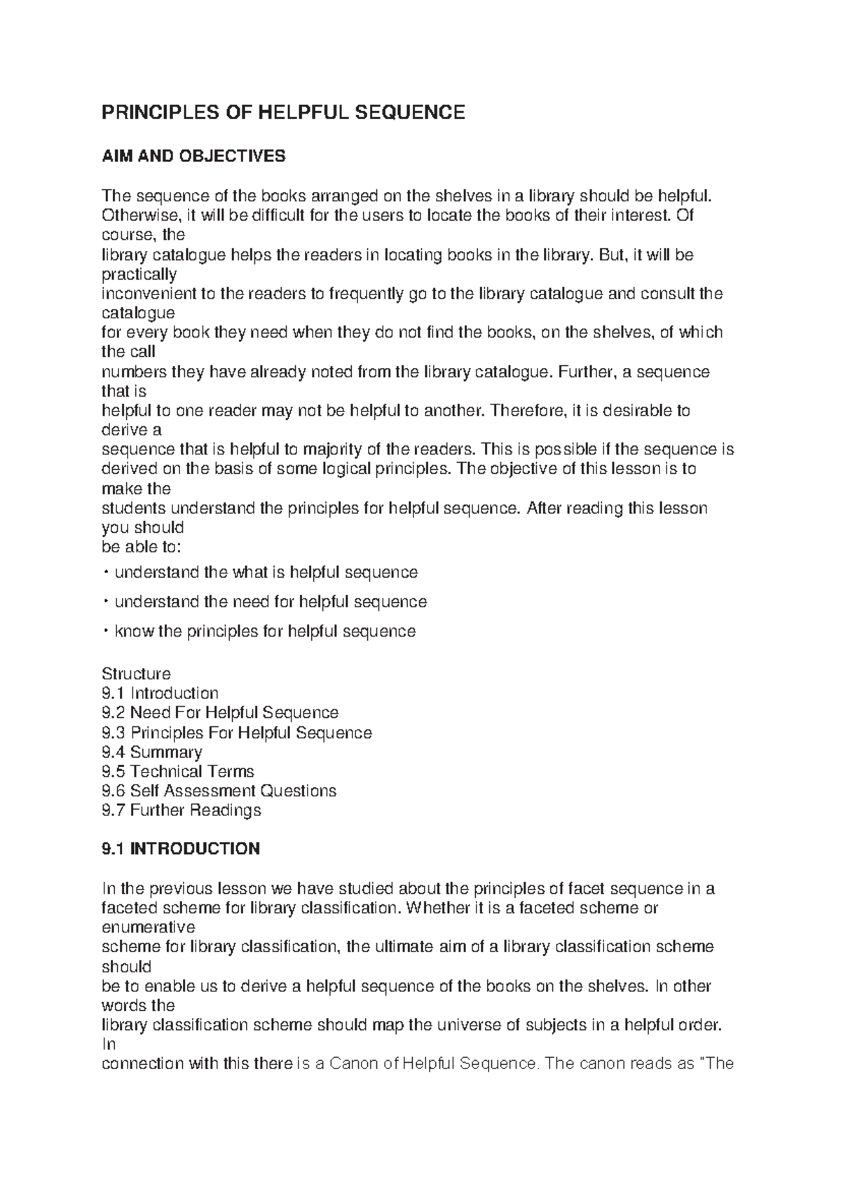 Principles for Helpful Sequence: A Library Classification Guide - Studocu