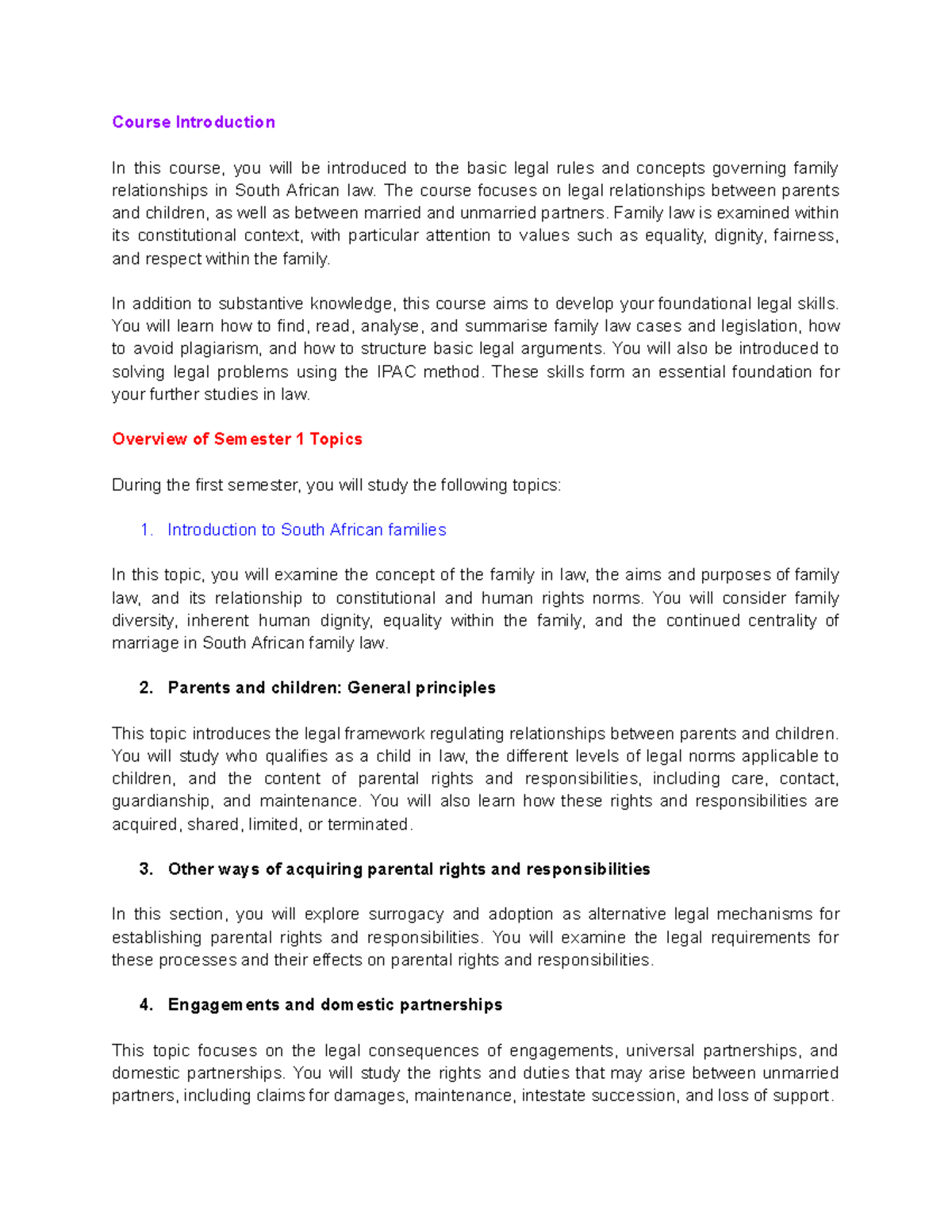 Family Law 101: Course Introduction & Semester 1 Overview - Studocu