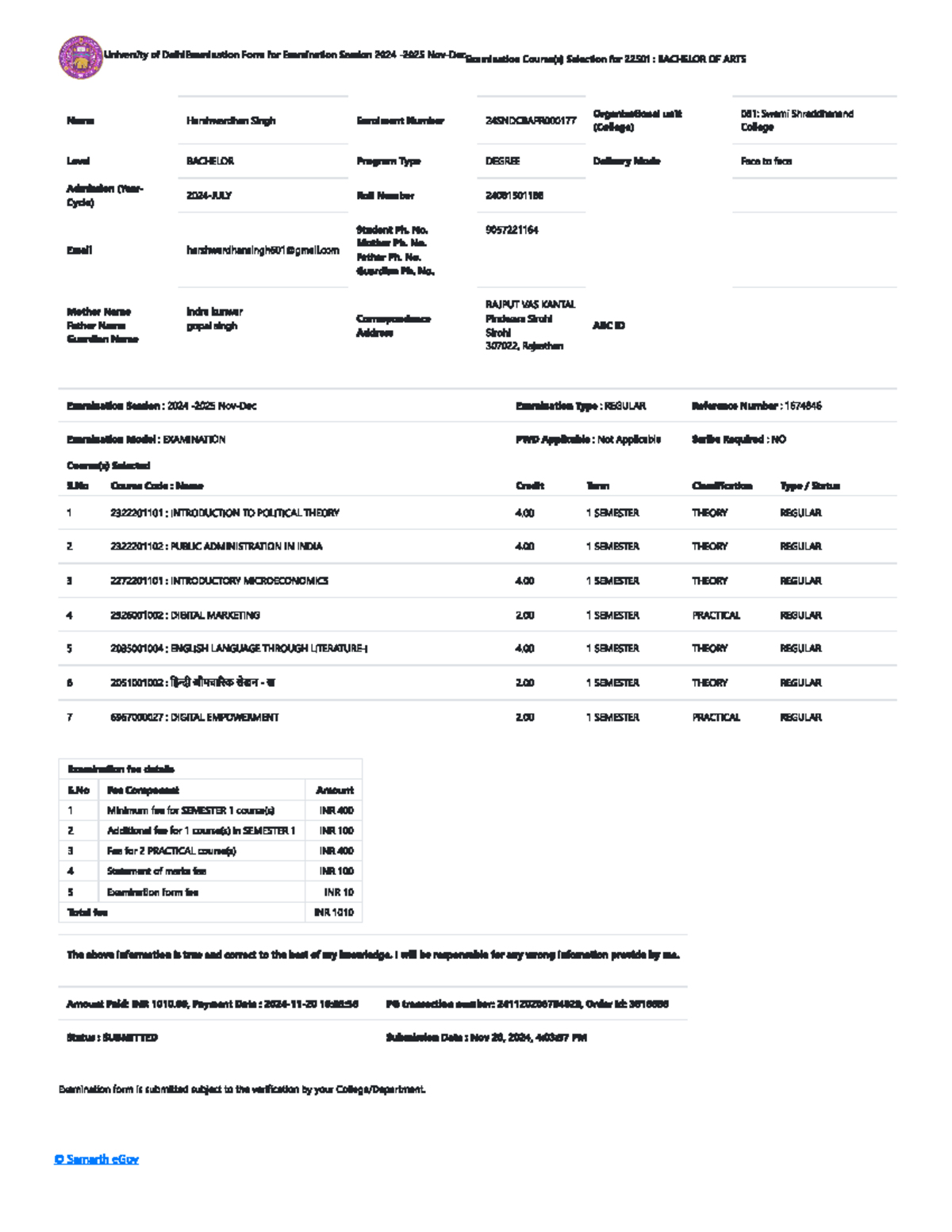 Exam Form Submission for BA Courses - Semester 1 (2024) - Studocu