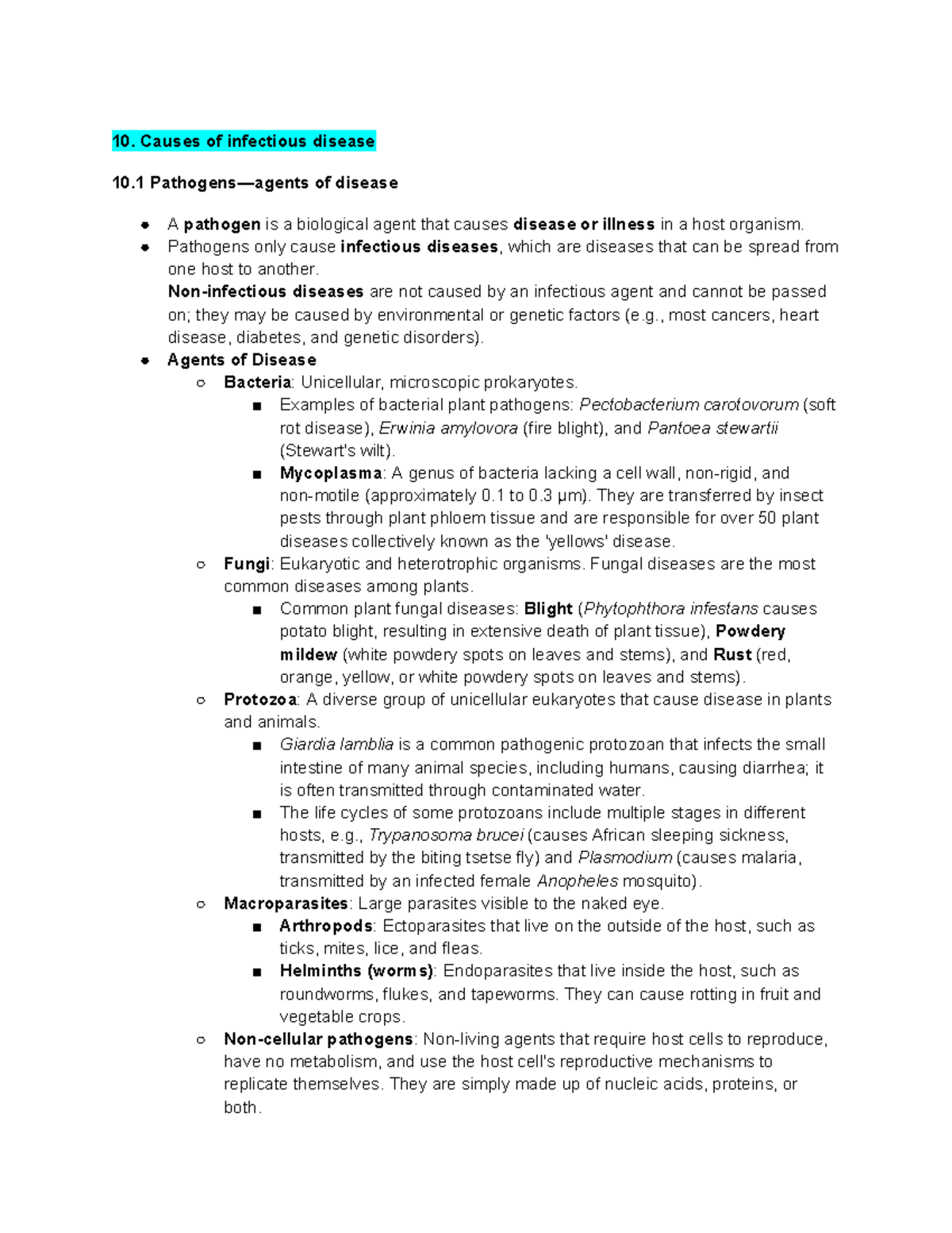 Module 7: Infectious Disease Notes and Pathogen Overview - Studocu