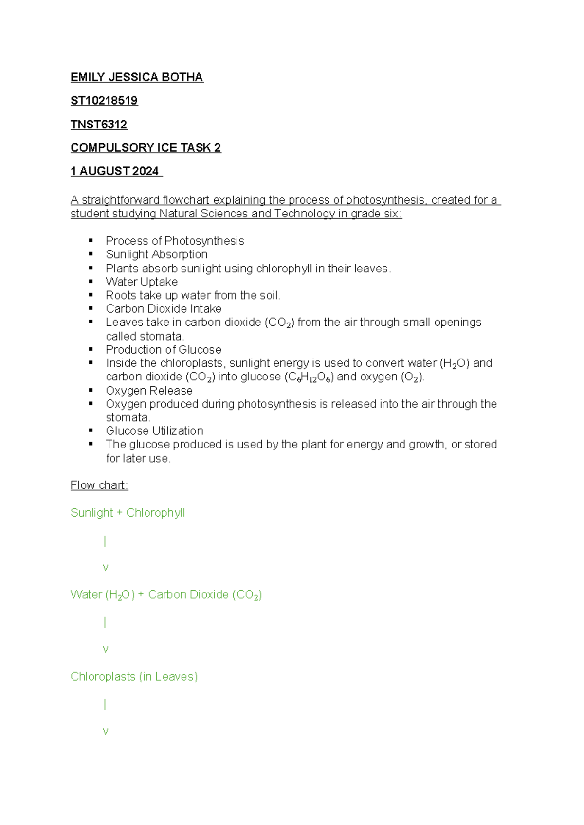TNST6312 Compulsory Ice Task 2: Photosynthesis Flowchart Guide - Studocu