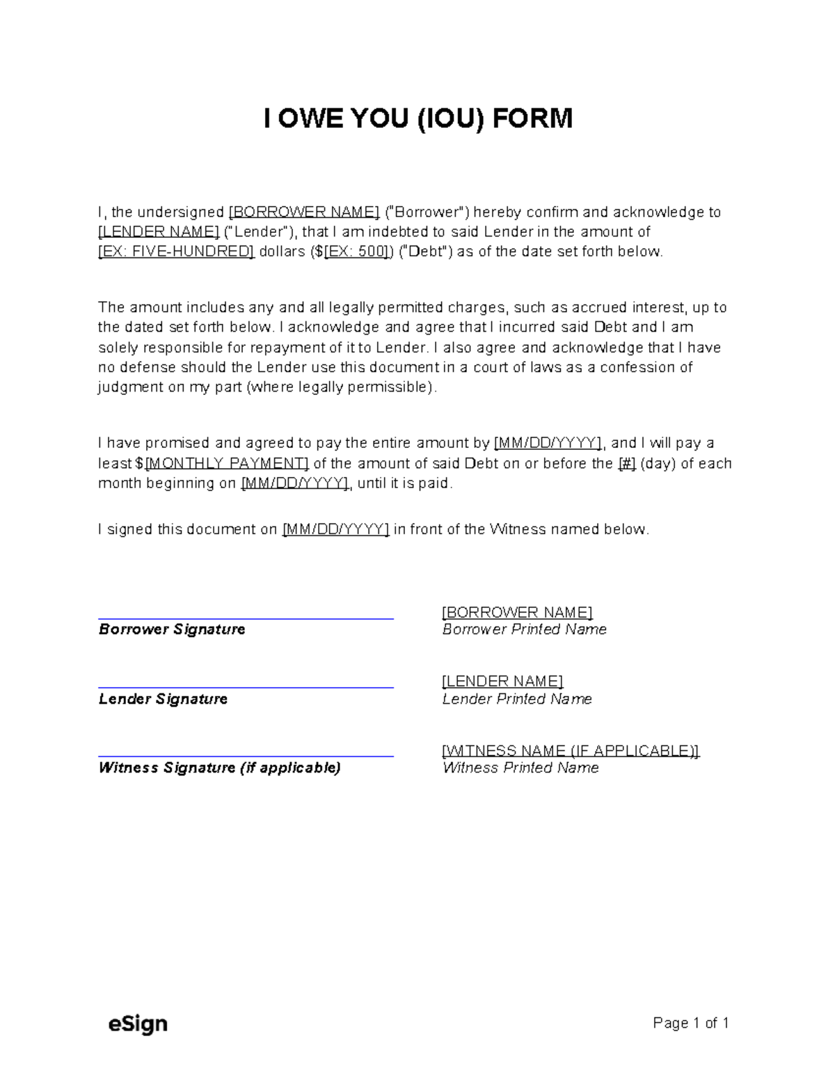 IOU Template - Acknowledgment of Debt and Repayment Agreement - Studocu