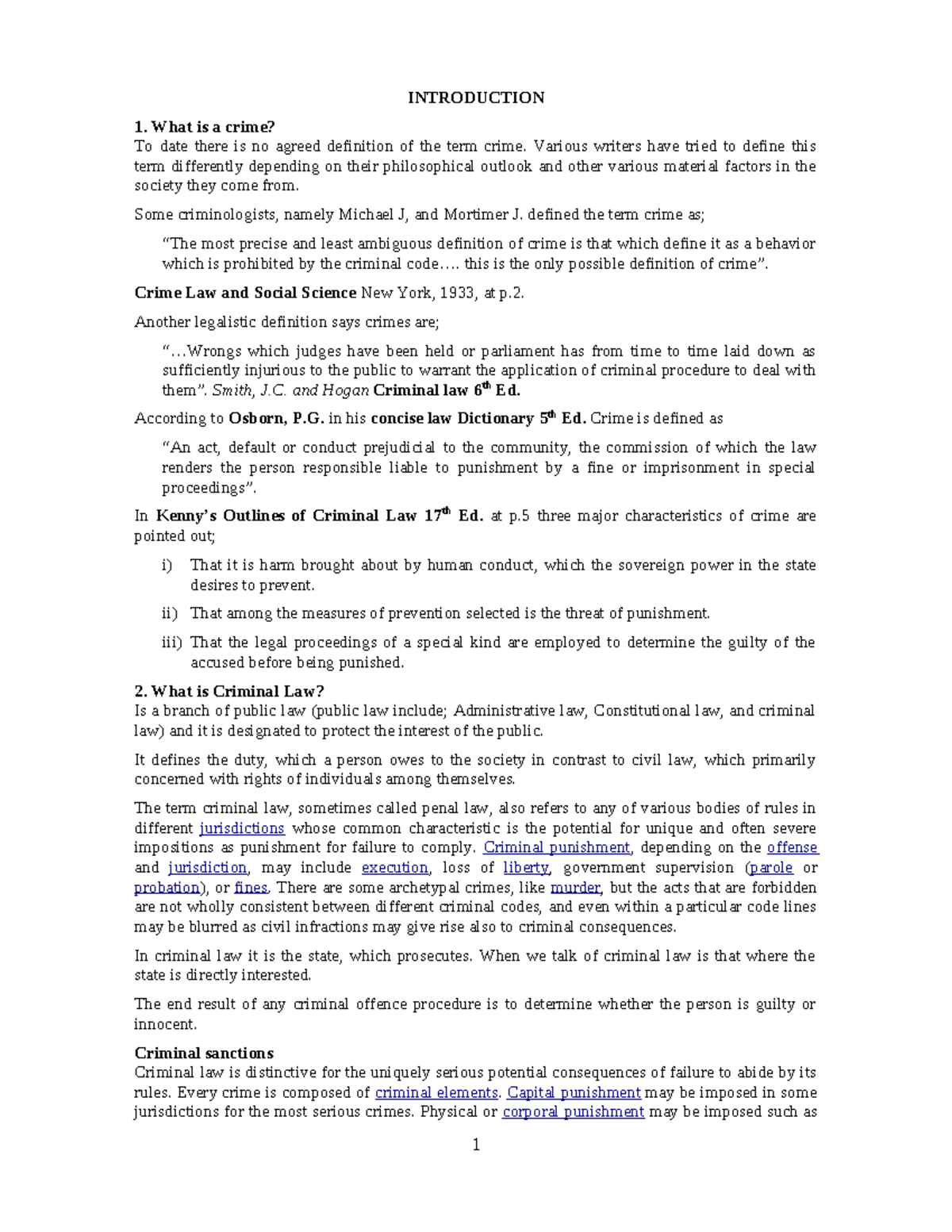 Criminal Law Overview: Key Concepts and Historical Context (LAW 101 ...