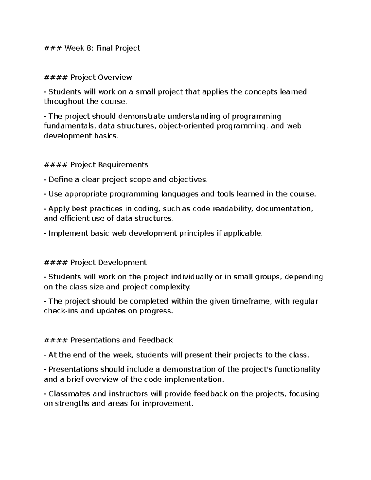 Week 8 - Final Project Overview & Requirements Guide - Studocu