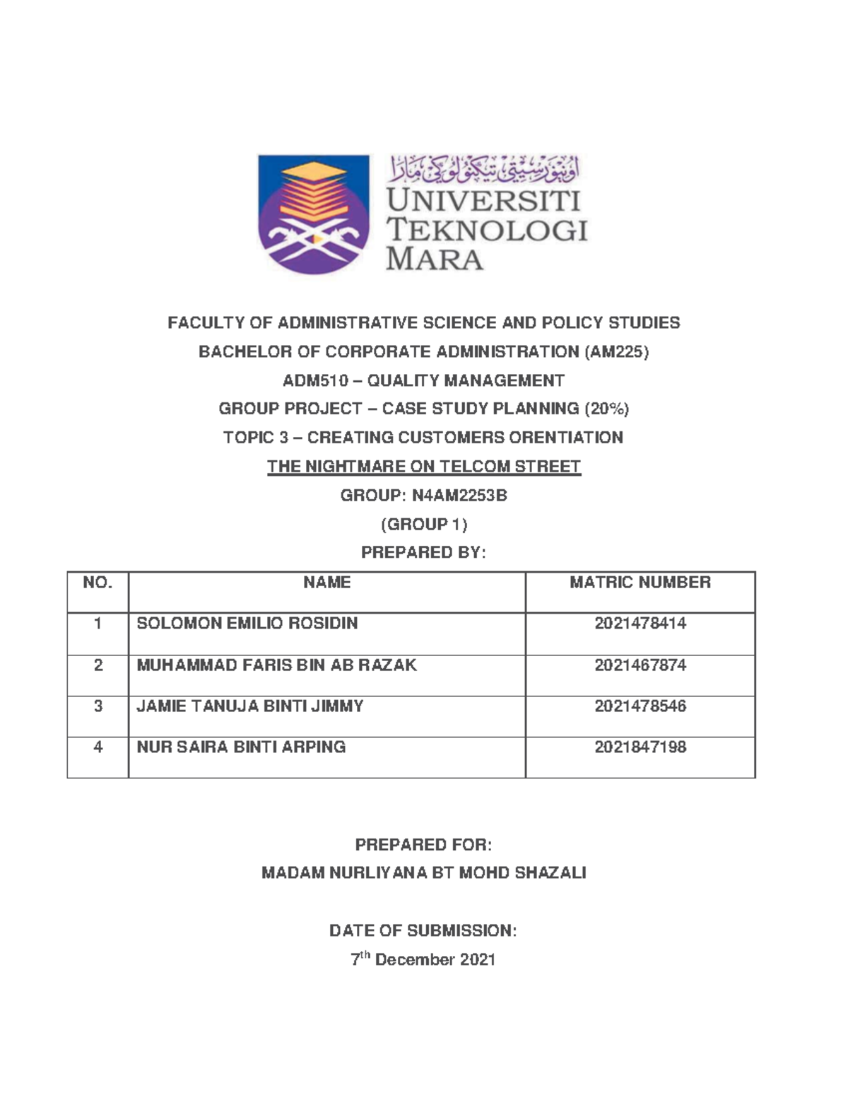 Sample - CASE Study Planning - FACULTY OF ADMINISTRATIVE SCIENCE AND ...