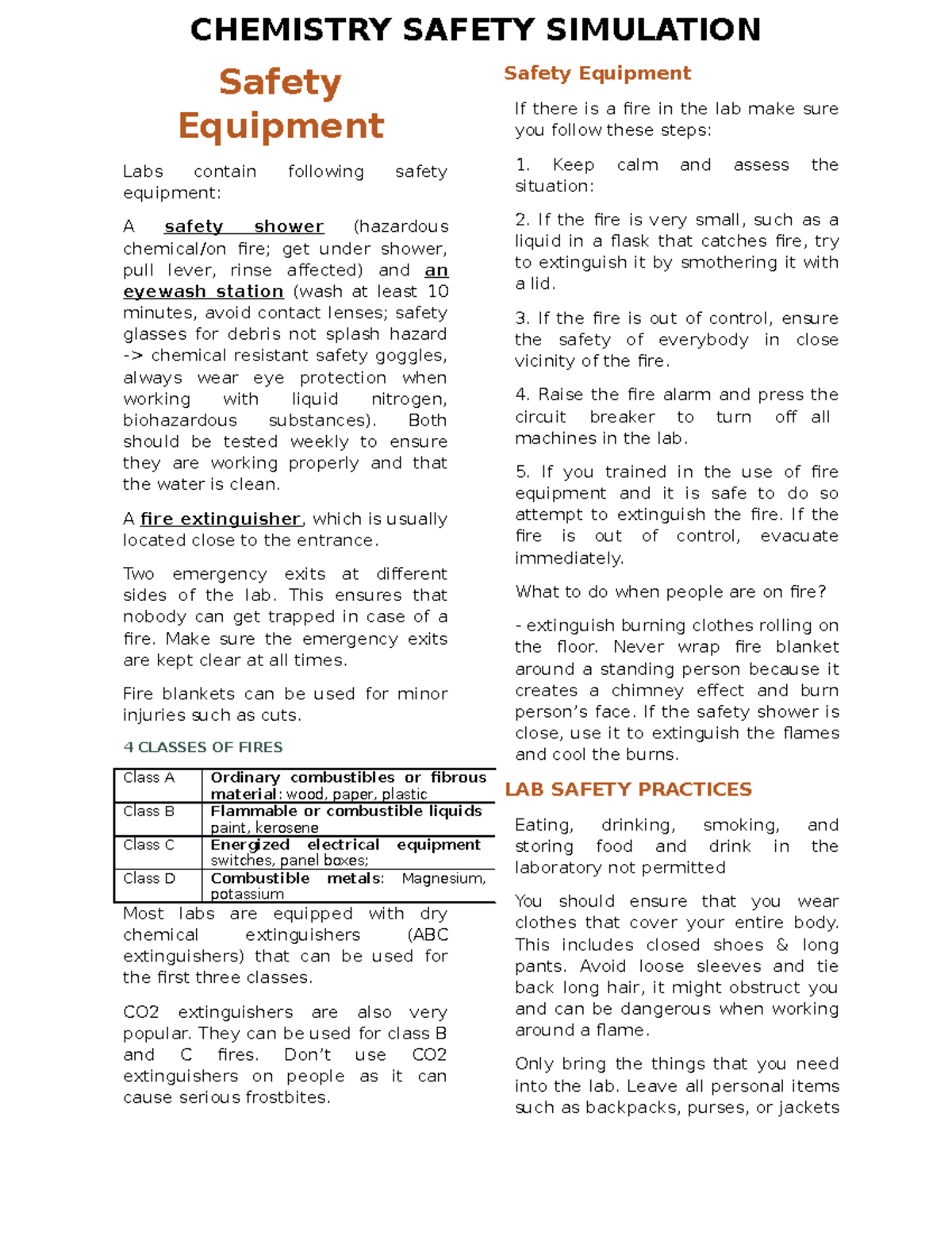 Chemistry Safety Simulation - CHEMISTRY SAFETY SIMULATION Safety ...