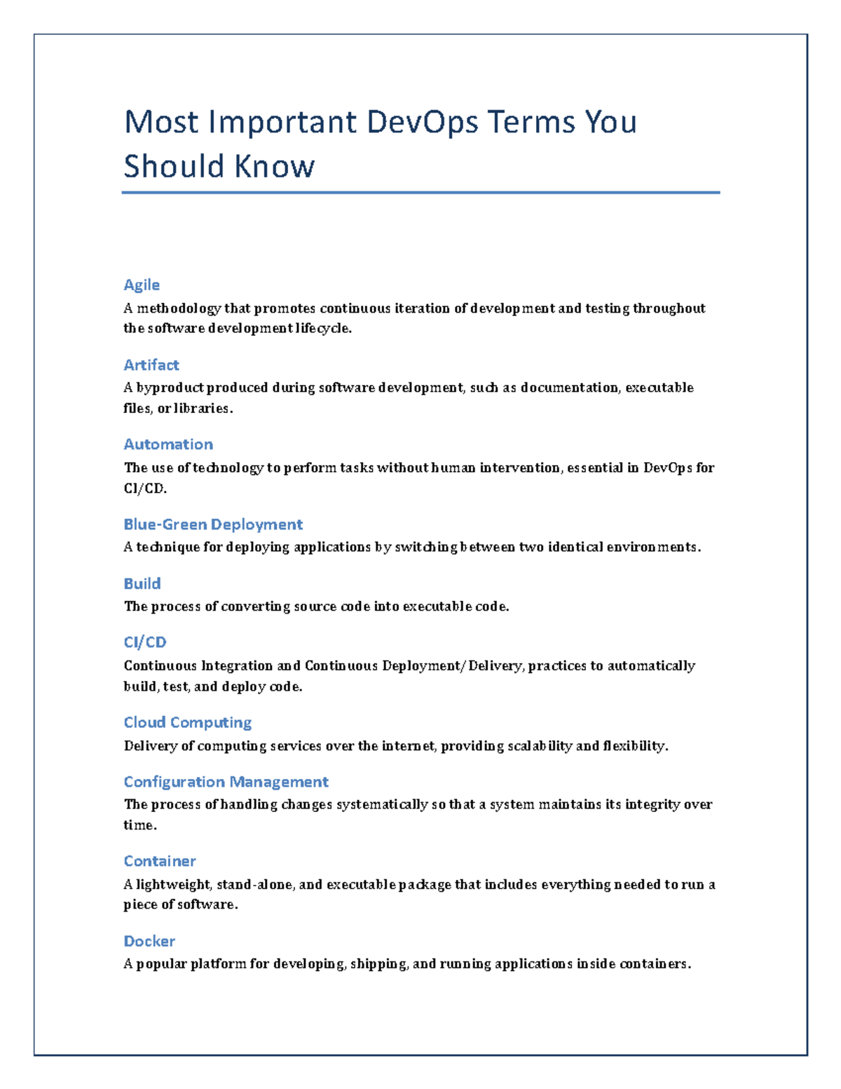 DevOps Key Terms You Should Know: Essential Glossary for Success - Studocu