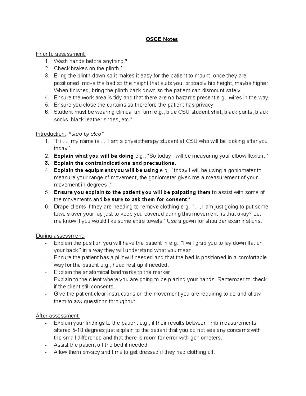 OSCE Notes 111: Patient Assessment Techniques and Protocols - Studocu