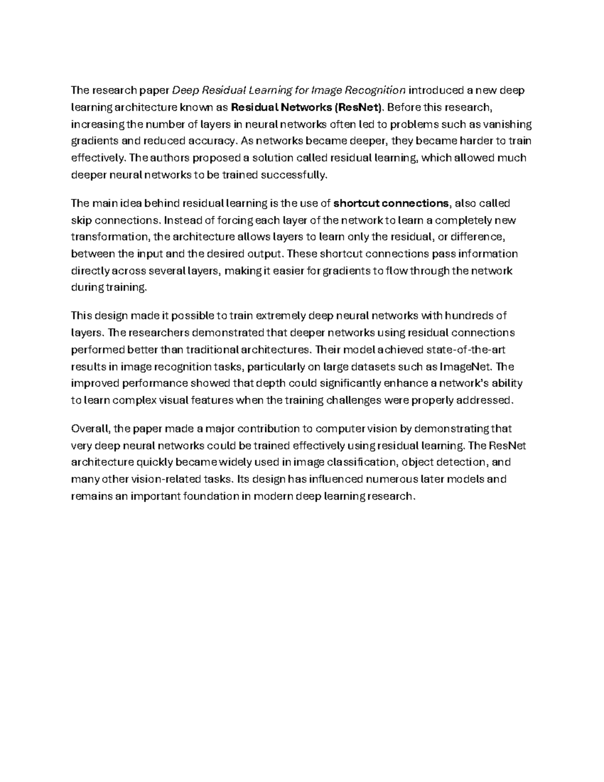 Deep Residual Learning for Image Recognition: Summary (Doc 6) - Studocu