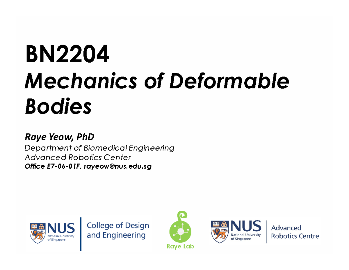 Raye [2023-24] BN2204 Lecture 5 - Mechanics of Deformable Bodies and ...