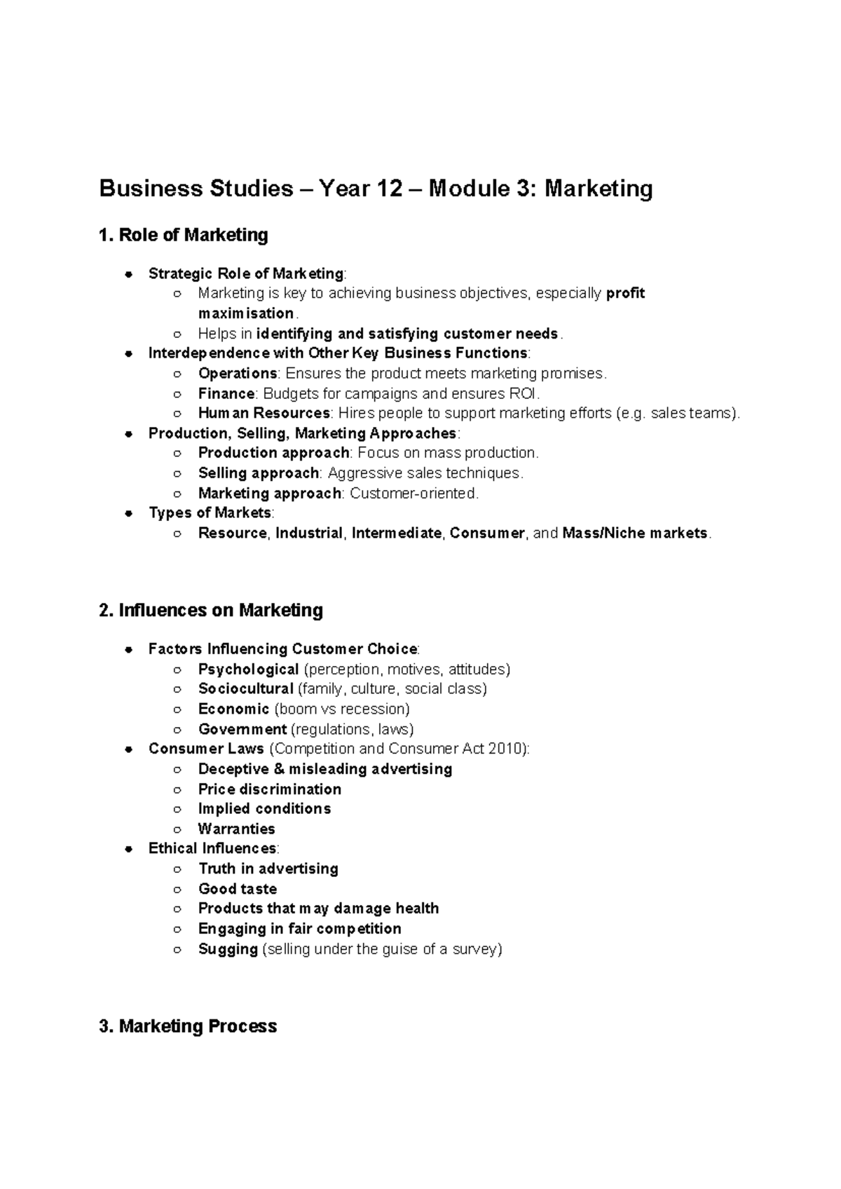 Business Studies Year 12: Module 3 Marketing Strategies Overview - Studocu