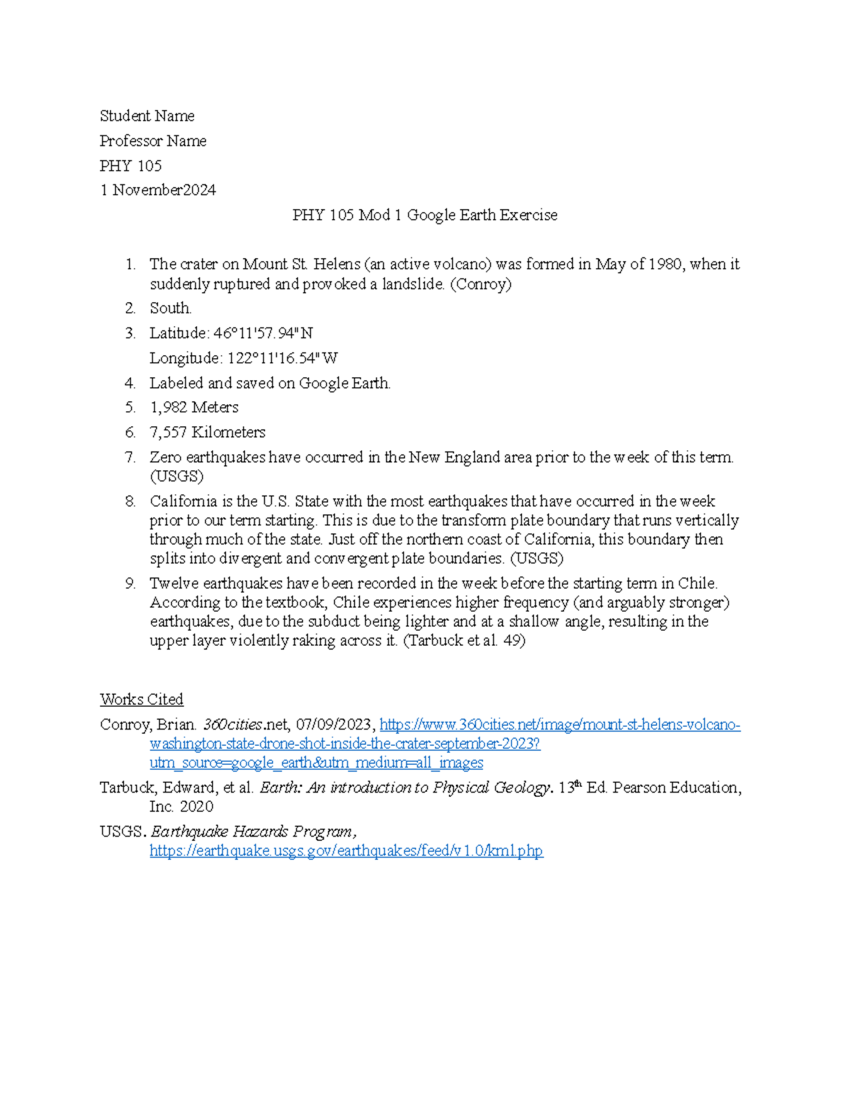 PHY-105 Mod1 - Google Earth Assignment - Student Name Professor Name ...