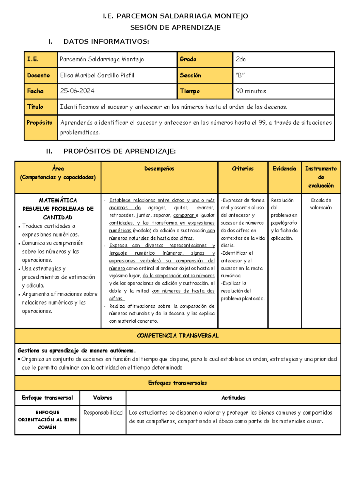 I.E. PARCEMON SALDARRIAGA MONTEJO - SESIÓN DE APRENDIZAJE: Sucesor y ...