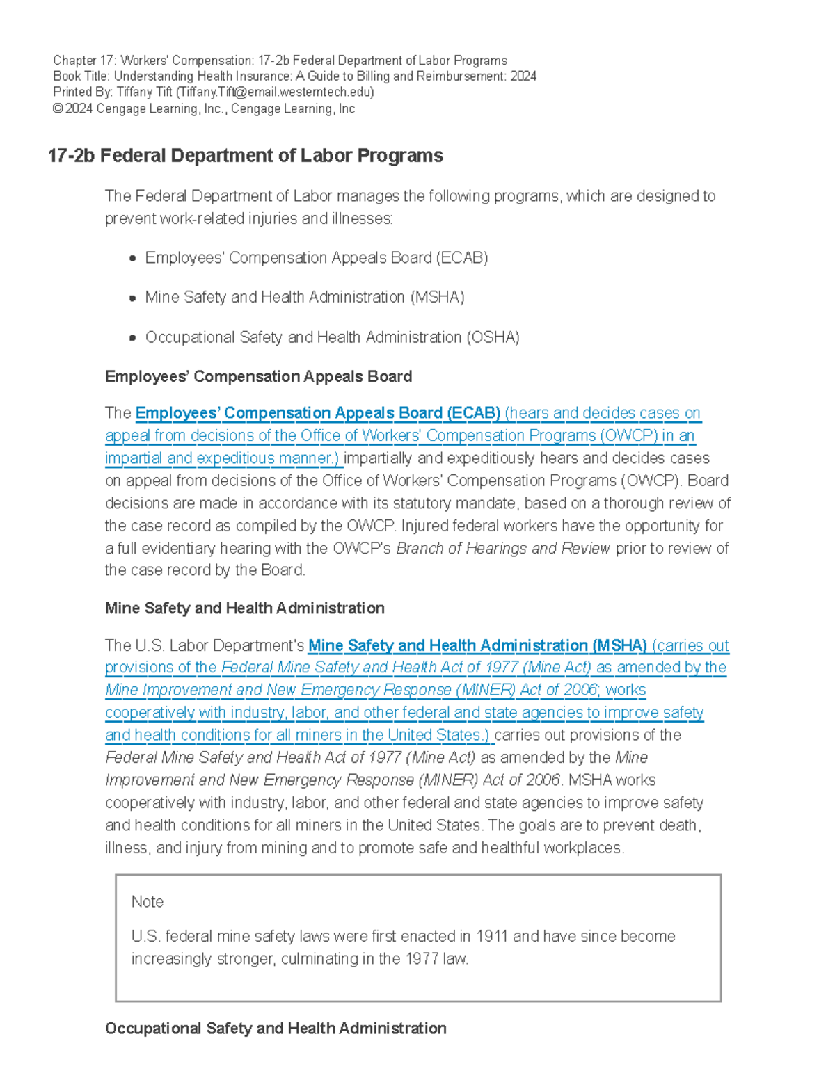 Chapter 17: Federal Labor Programs on Compensation & Safety - Studocu