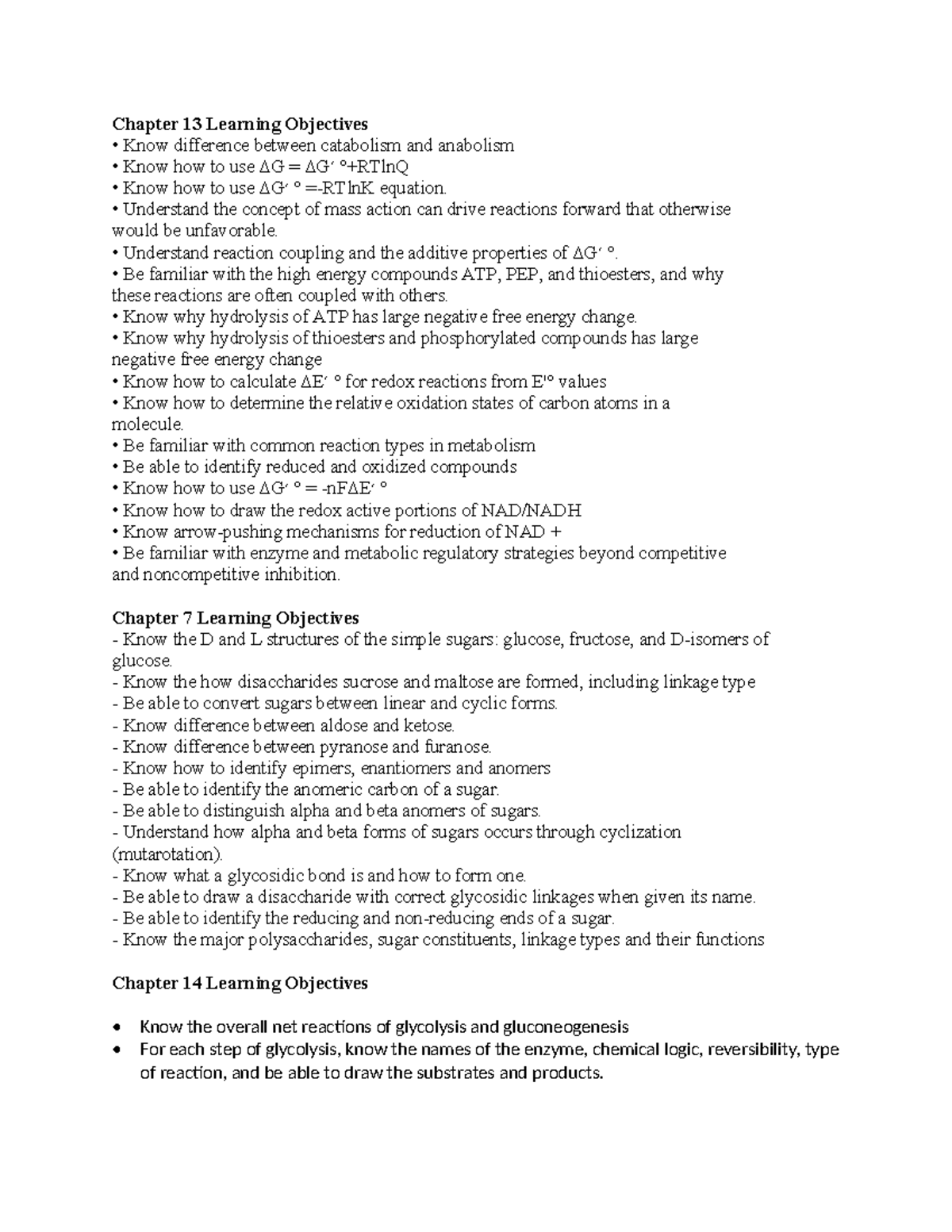 Learning Objectives for Exam 2 (Biochemistry) - Oct 2025 - Studocu