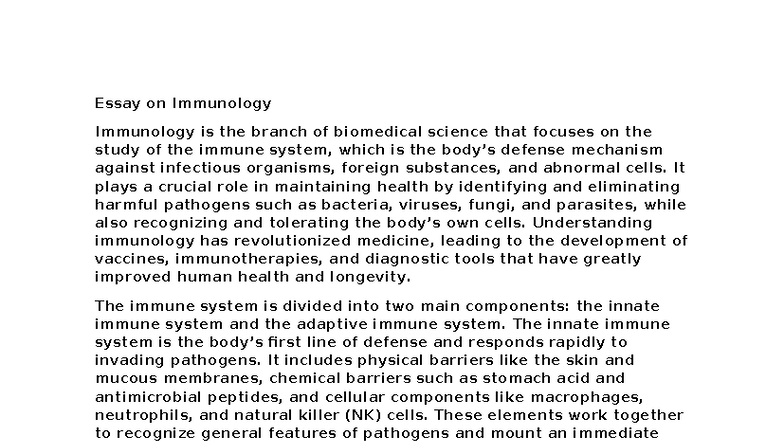 Immunology Essay: Understanding the Immune System and Its Disorders ...