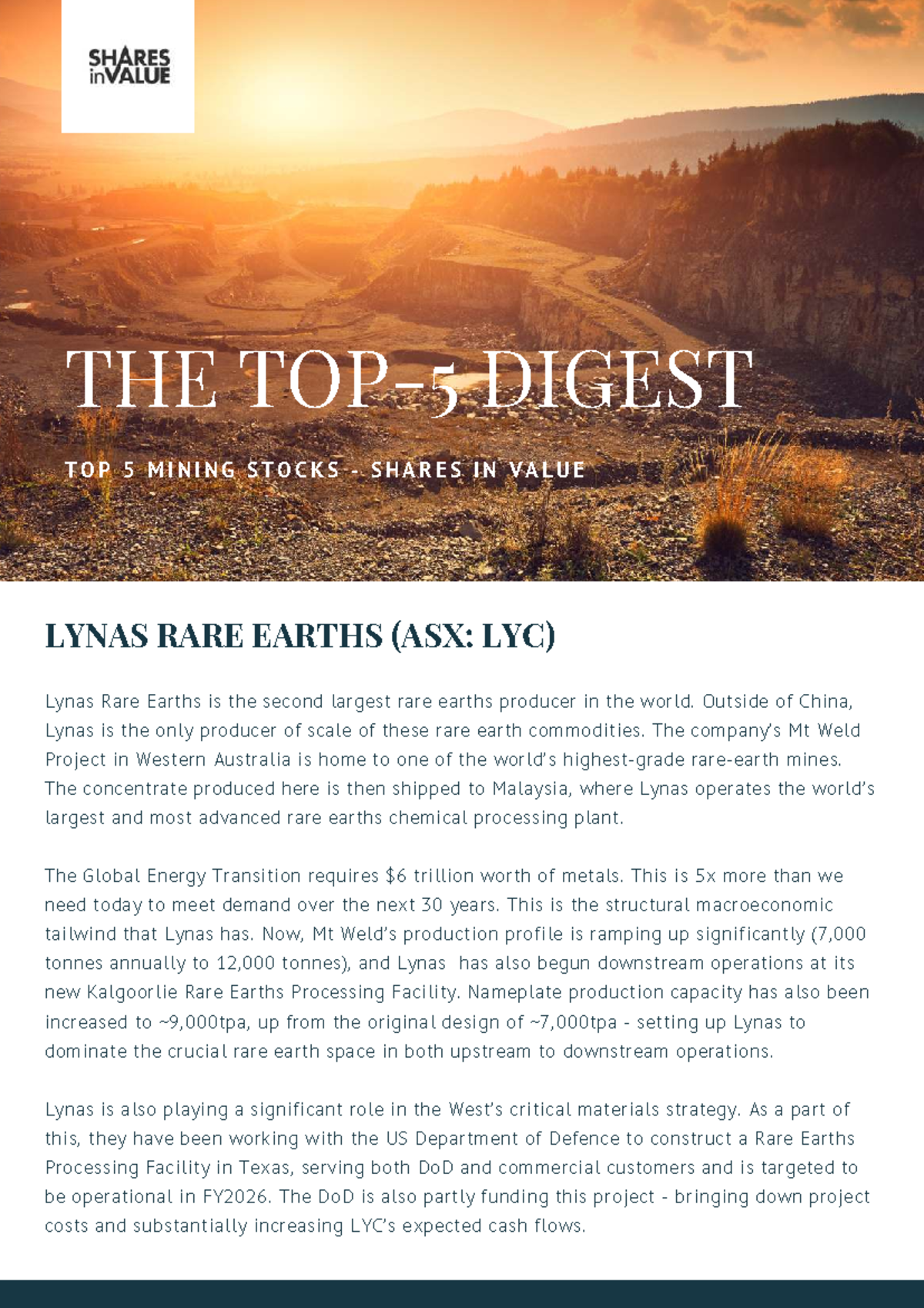 Top 5 Mining Stocks to Watch in 2025: LYC, PLS, BTR, HGO - Studocu