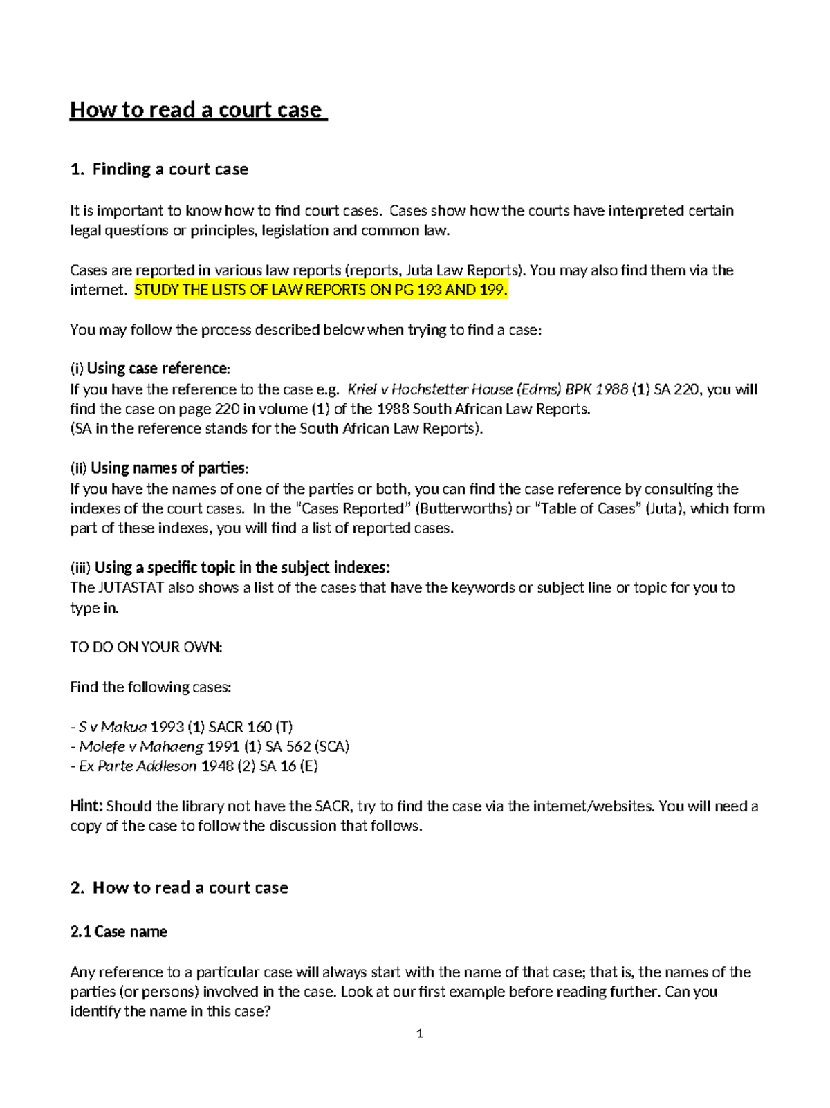 LED206D Case Law Reading and Summary Techniques - Studocu