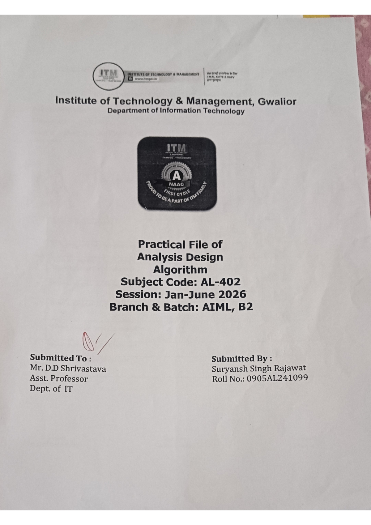 Practical File: Analysis Design Algorithm (ADA) - ITM 2026 - Studocu
