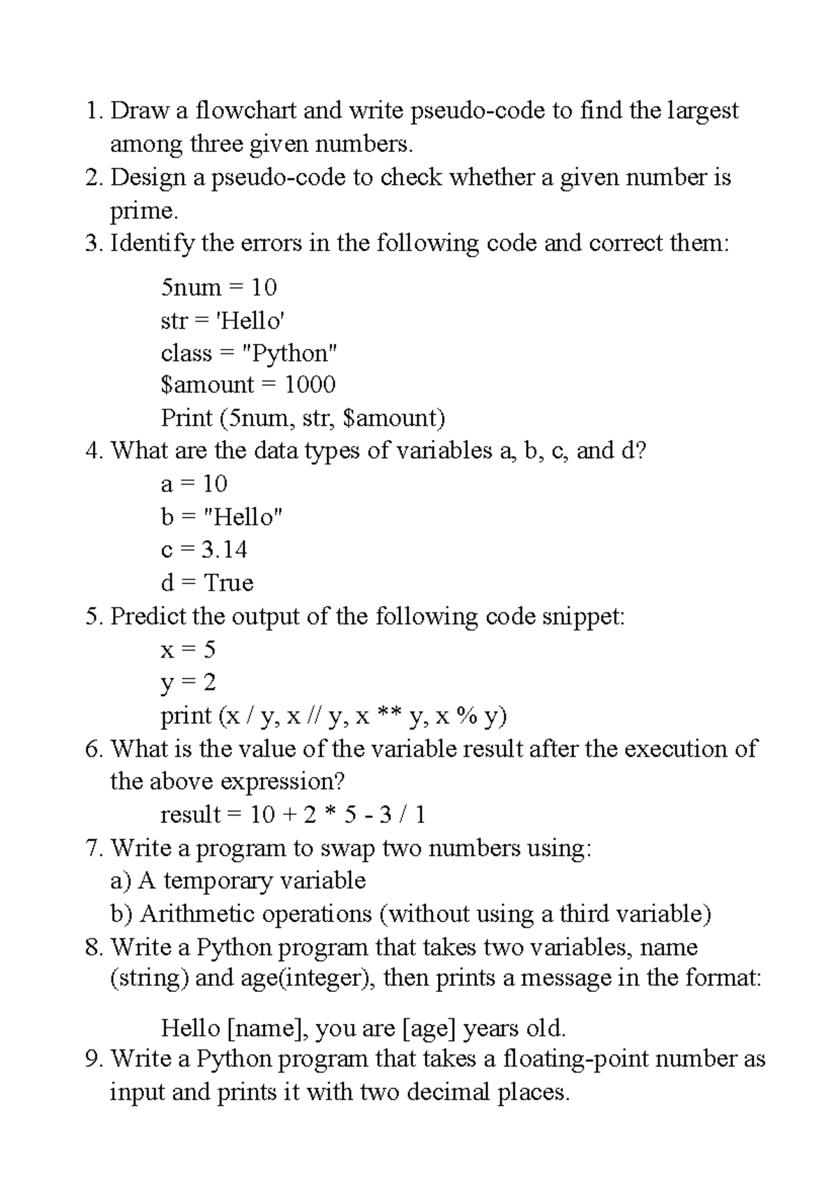 Python code snippets - Draw a flowchart and write pseudo-code to find ...
