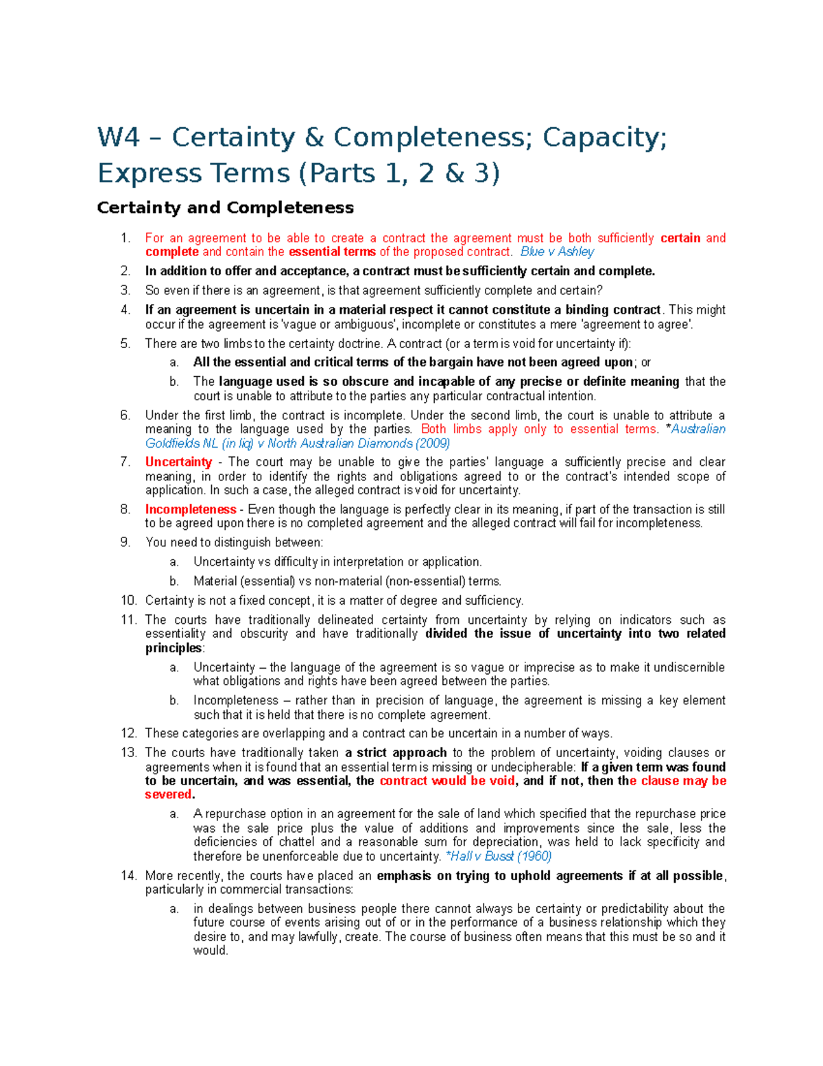 W4 - Certainty, Completeness, and Capacity in Contract Law (Parts 1-3 ...