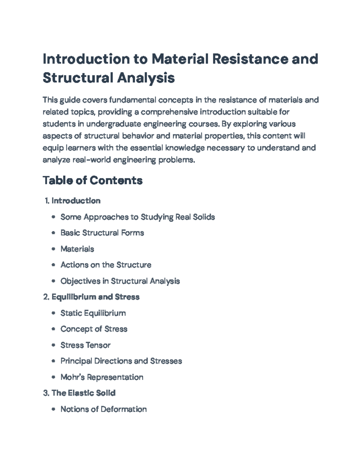 Fundamentals of Material Resistance & Structural Analysis (ENG101 ...
