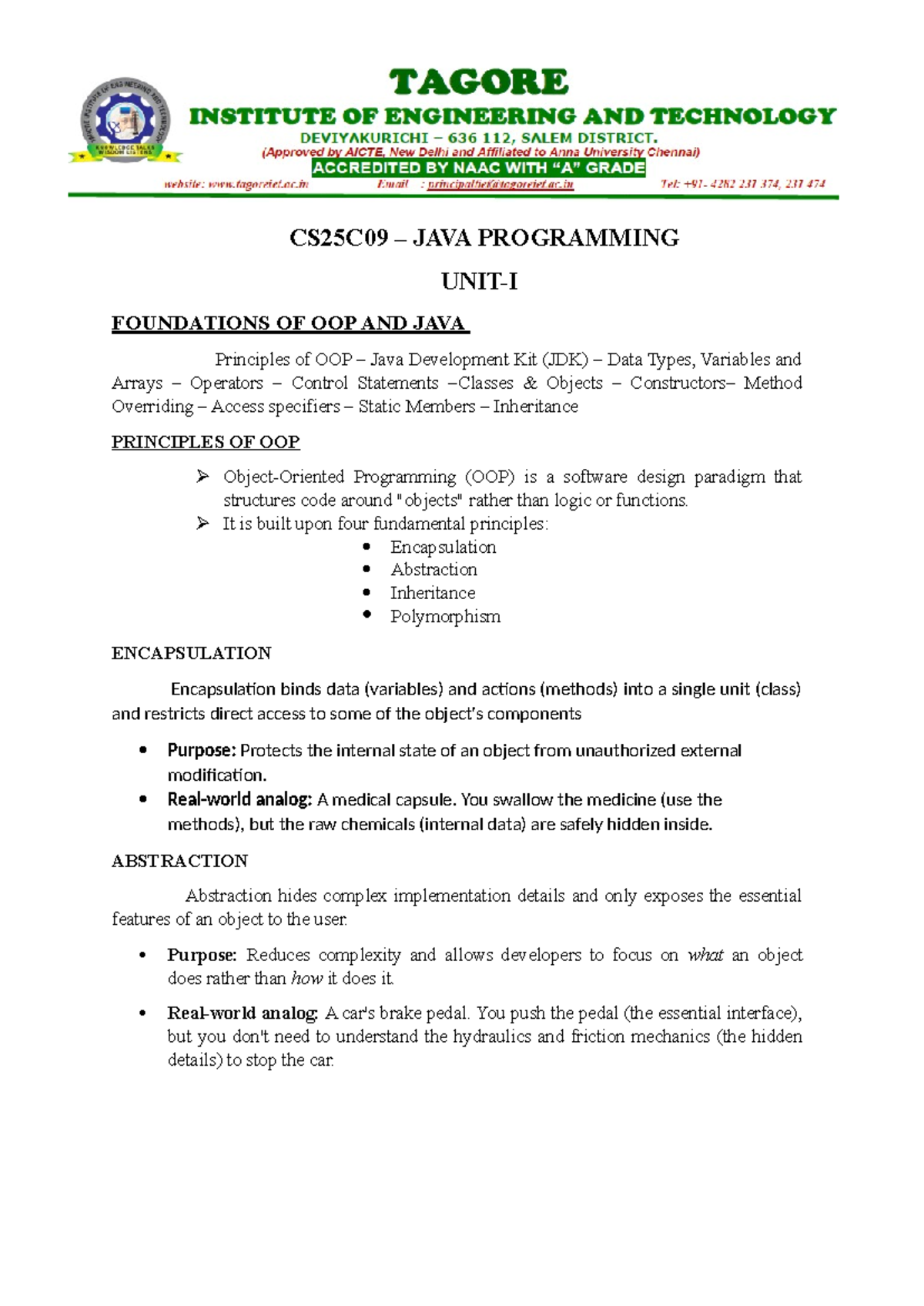 CS25C09 - JAVA Programming: Foundations of OOP Principles and JDK - Studocu