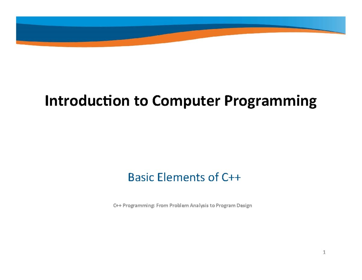 C-2401: Basic Elements of Programming - Chapter Overview - Studocu