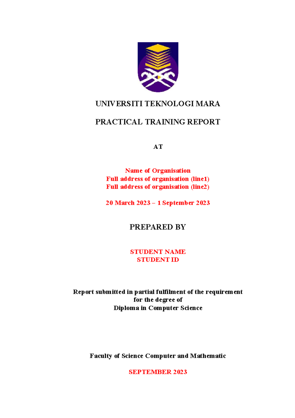 CSC339 - Practical Training Report at [Organisation Name] - Studocu