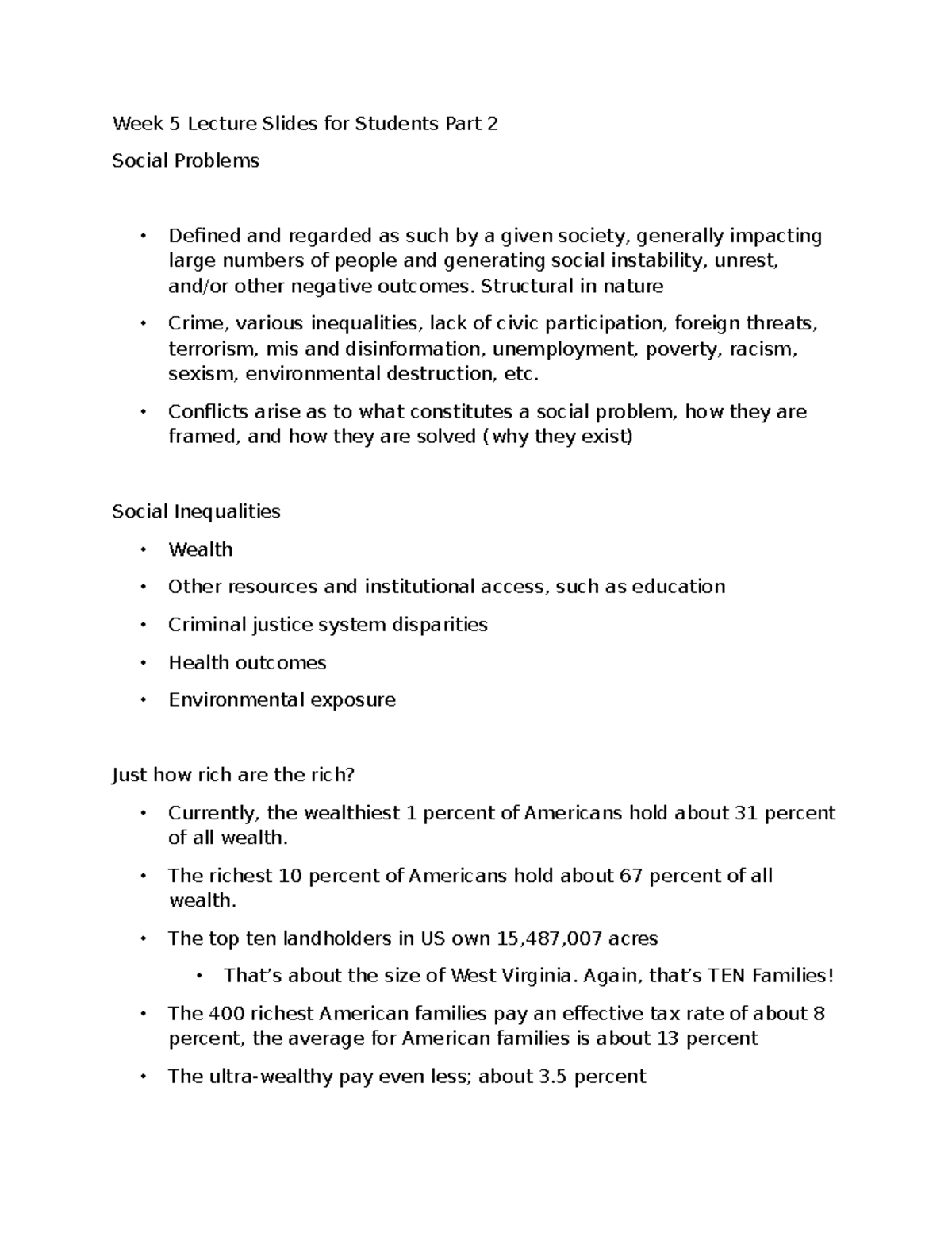 Social Problems and Inequalities: Week 5 Lecture Notes (SOC 101) - Studocu