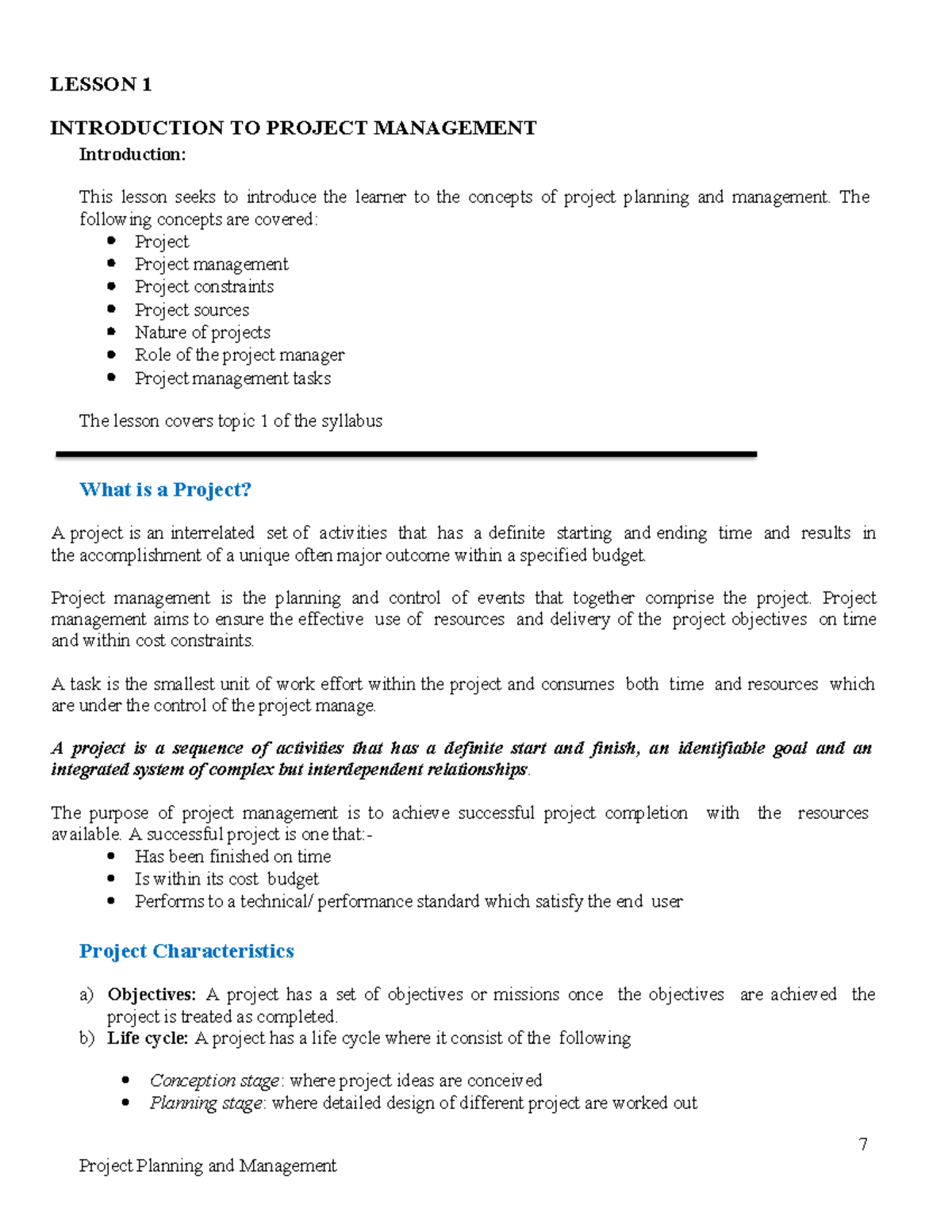 Lesson 1: Intro to Project Management Concepts and Practices - Studocu
