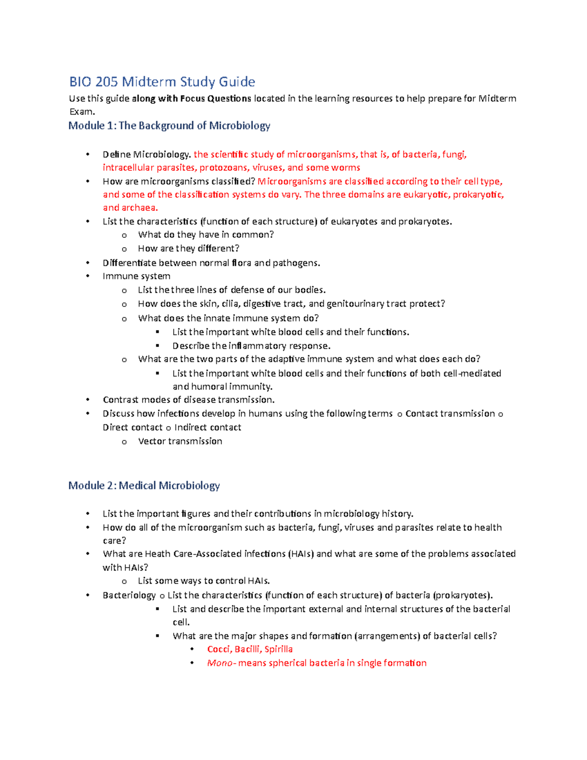 BIO 205 Midterm Exam Study Guide: Key Concepts & Preparation Tips - Studocu