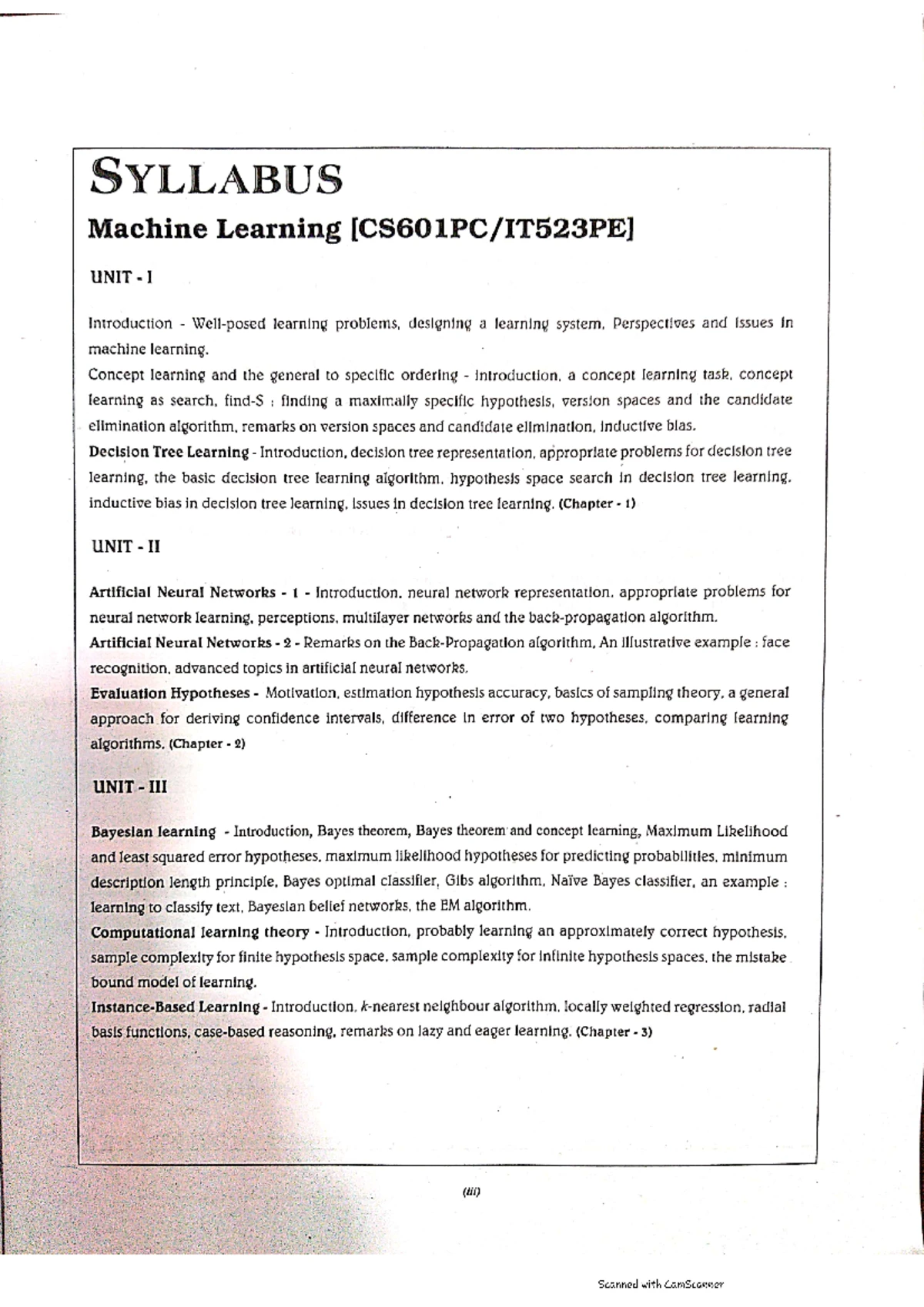 ML CSE BTECH Unitwise Important Questions for AI & Machine Learning ...