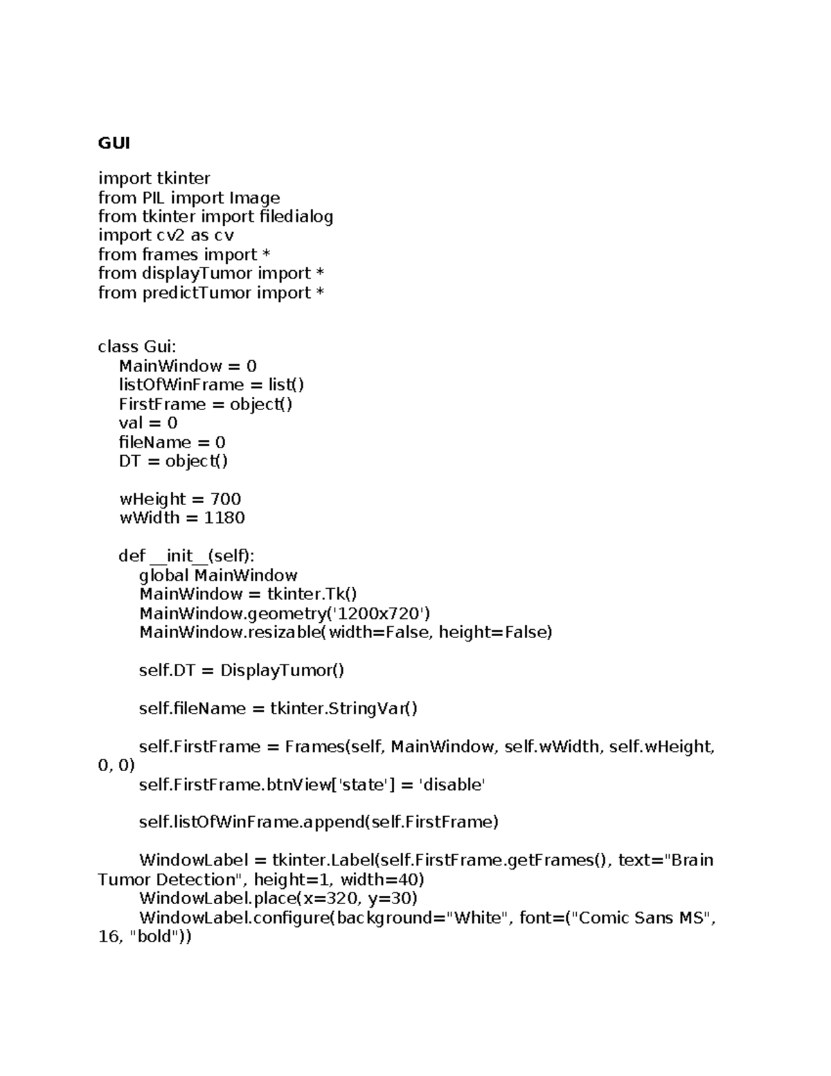 Brain Tumor Detection GUI - Thesis Code Implementation - Studocu